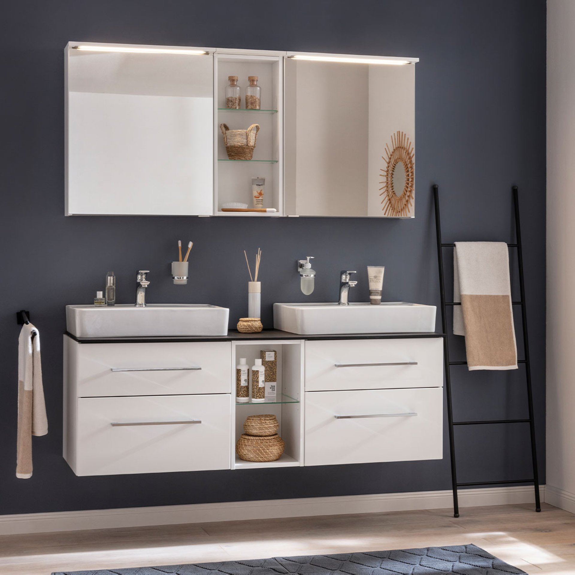 Fackelmann OXFORD Badregal, 2 Fächer, 30 cm breit, Weiß