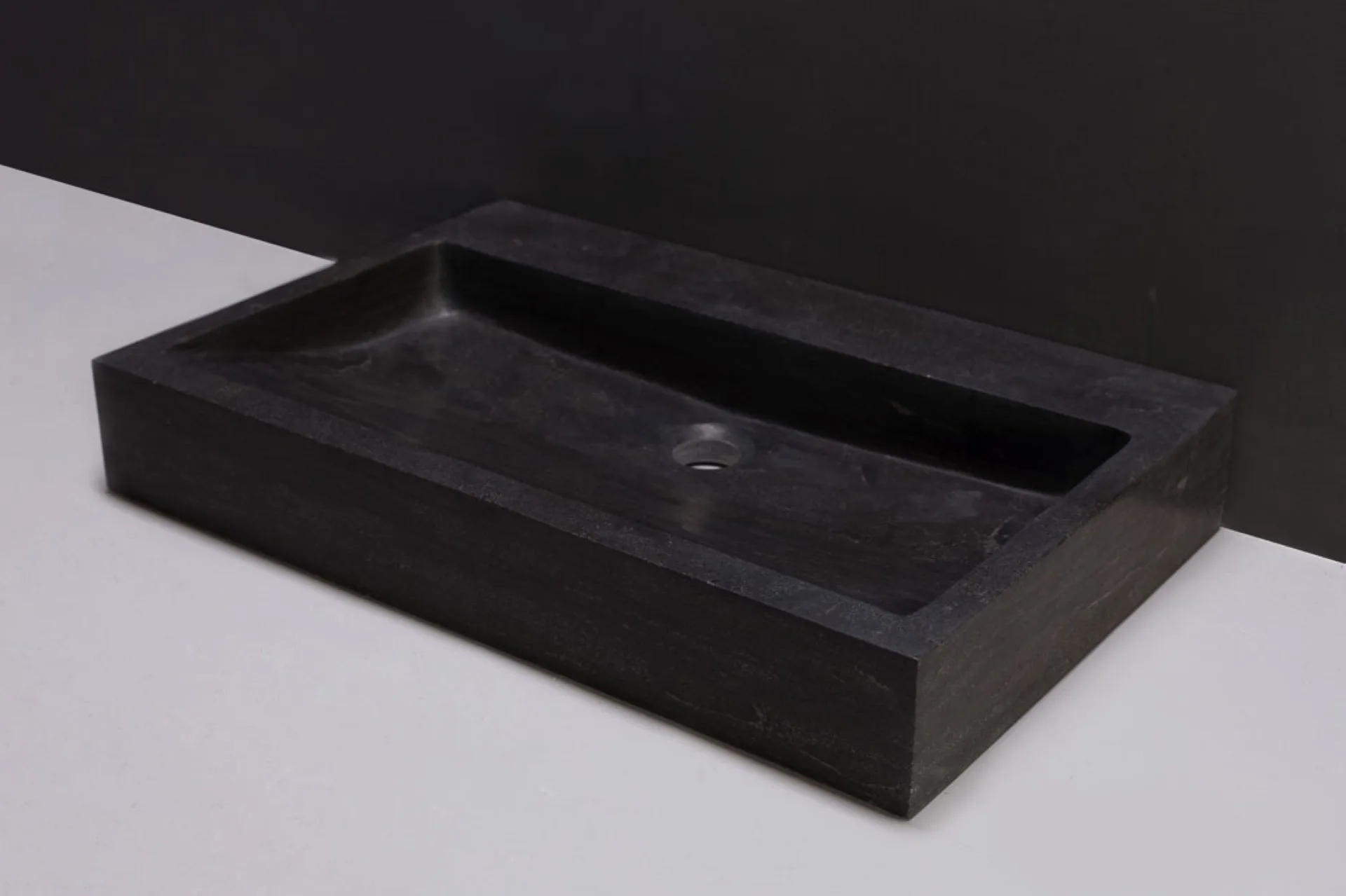 FORZALAQUA BELLEZZA Waschbecken 80,5 cm breit, Bluestone, Naturstein, mit Hahnloch