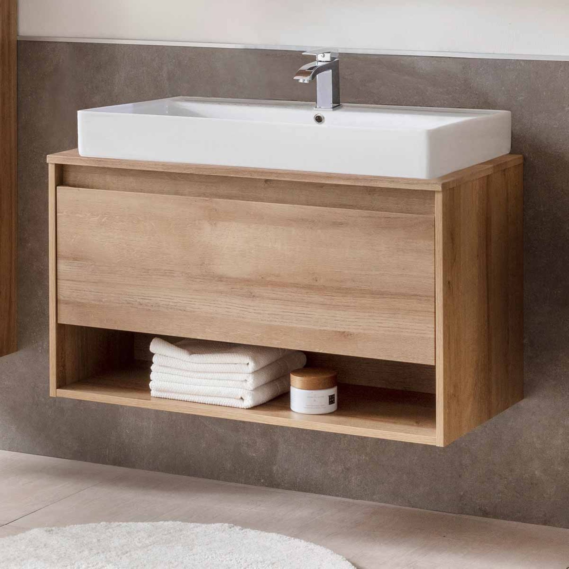 Fackelmann NATURA Badmöbelset 2-teilig, Keramik, 94 cm breit, Braun hell