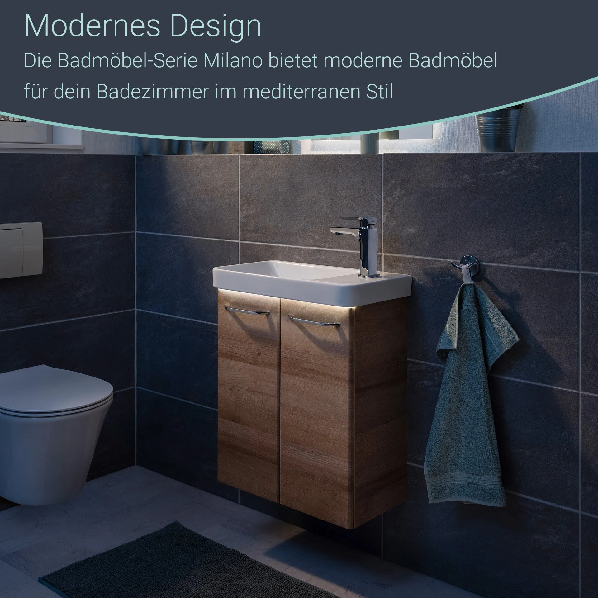 FACKELMANN MILANO Waschbeckenunterschrank Gäste WC 52 cm breit, Braun hell