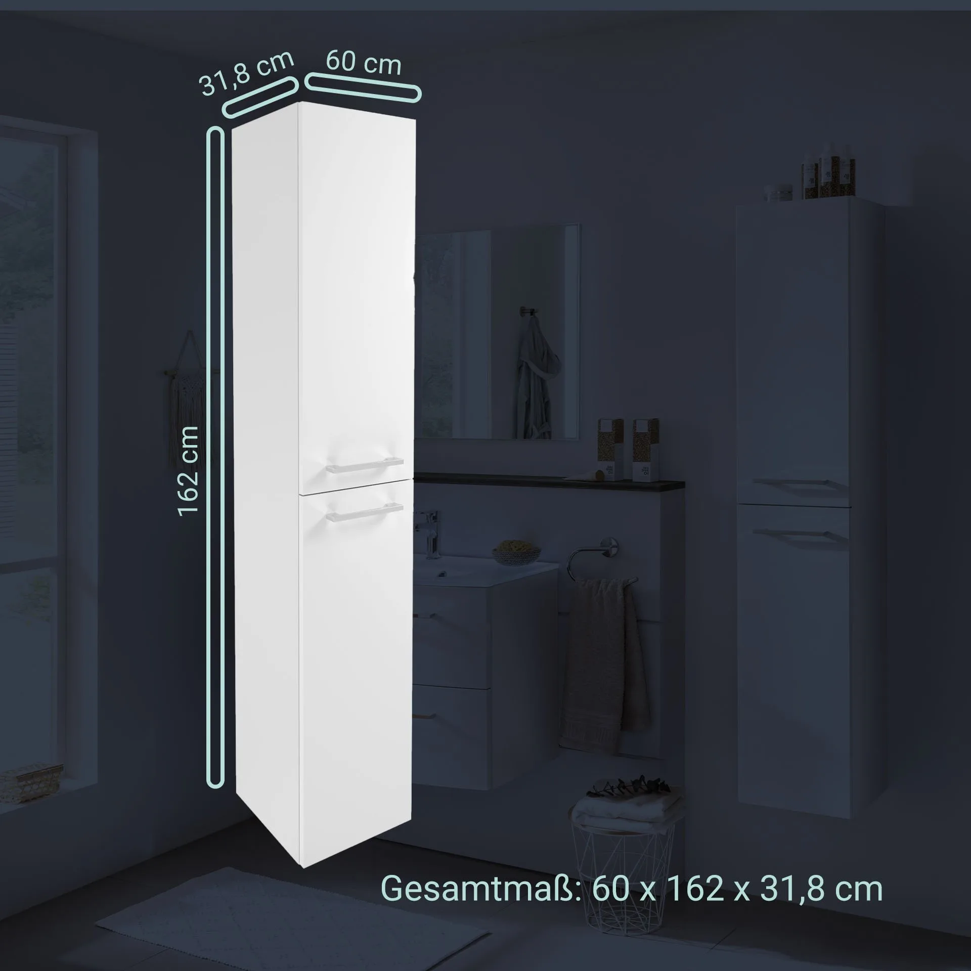 FACKELMANN VERONA Hochschrank 30 cm breit, Weiß Hochglanz, Türanschlag rechts