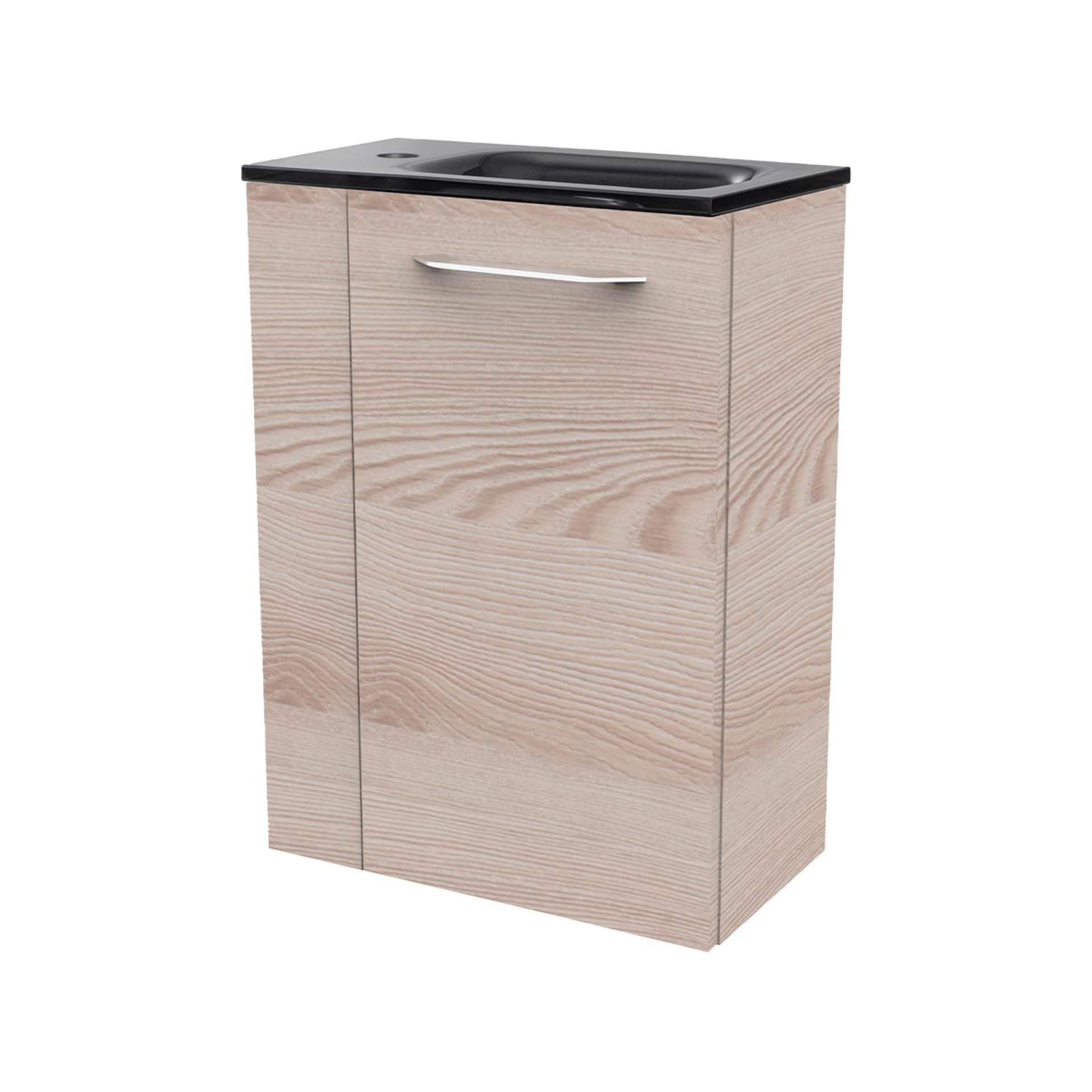 FACKELMANN SBC B.CLEVER Gäste WC Waschtisch Set 45 cm breit, Braun hell, Waschbecken Glas Anthrazit, Türanschlag rechts