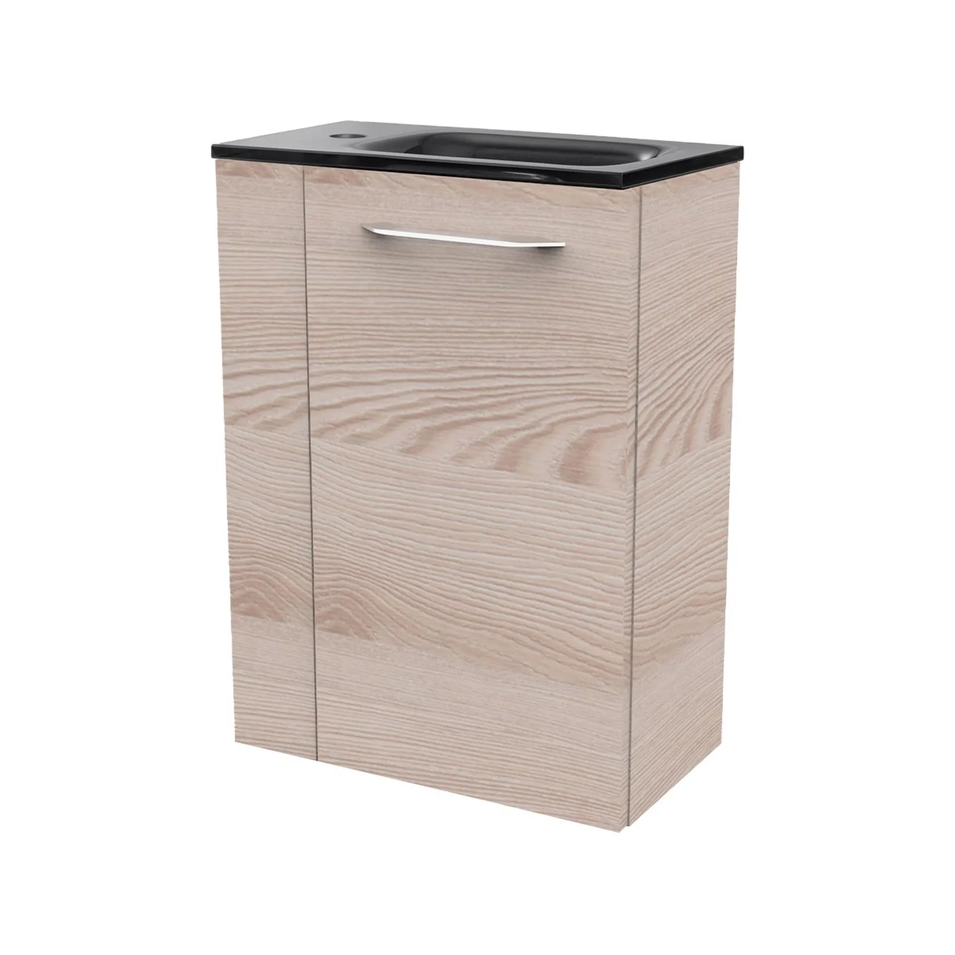 FACKELMANN SBC B.CLEVER Gäste WC Waschtisch Set 45 cm breit, Braun hell, Waschbecken Glas Anthrazit, Türanschlag rechts