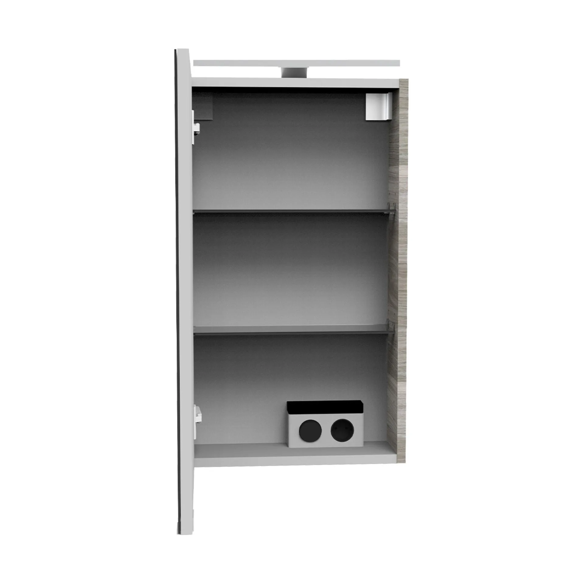 FACKELMANN SBC LUXOR Gäste WC Spiegelschrank 40 cm breit, Braun, Türanschlag links + Aufsatzleuchte