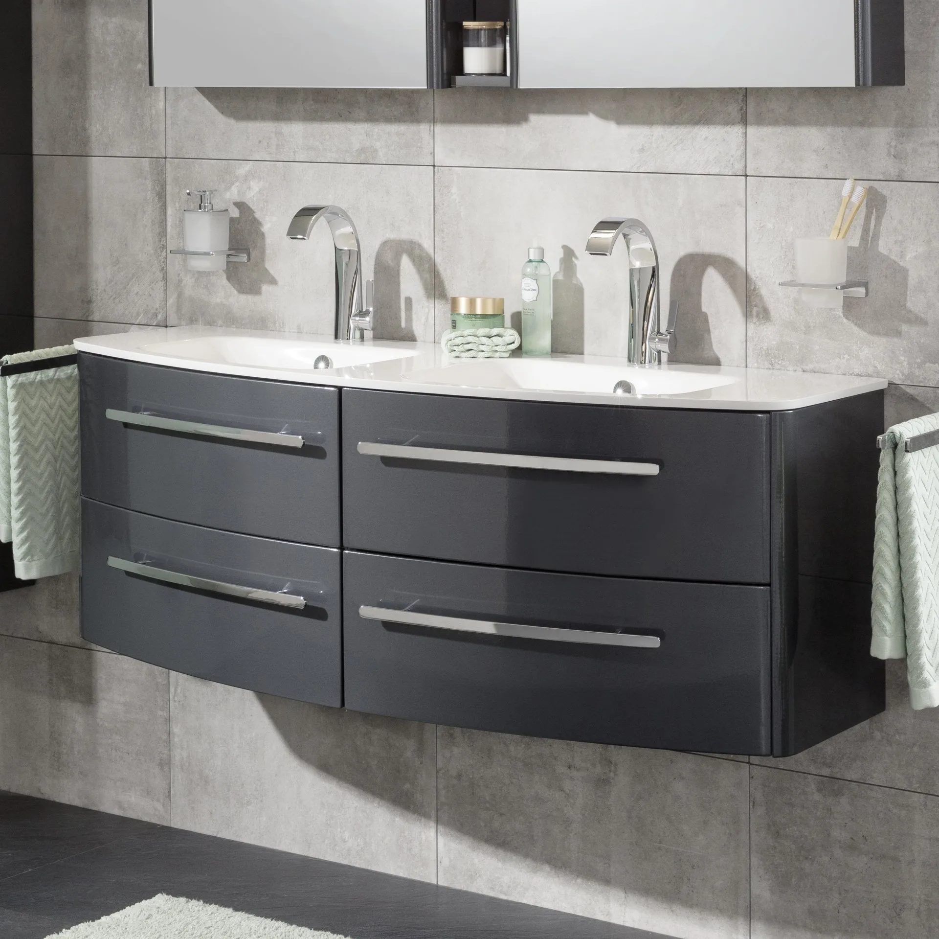 Lanzet Classico Doppel-Waschtischunterschrank 140cm, Anthrazit