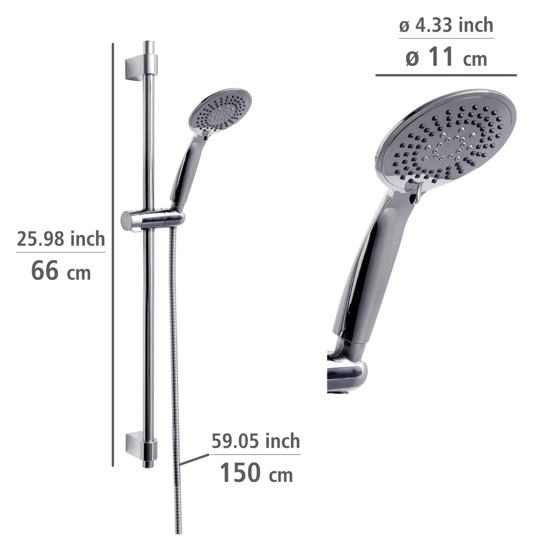 WENKO YOUNG Stangenbrause Set 66 cm, Chrom, 5 verschiedene Wasserstrahlarten