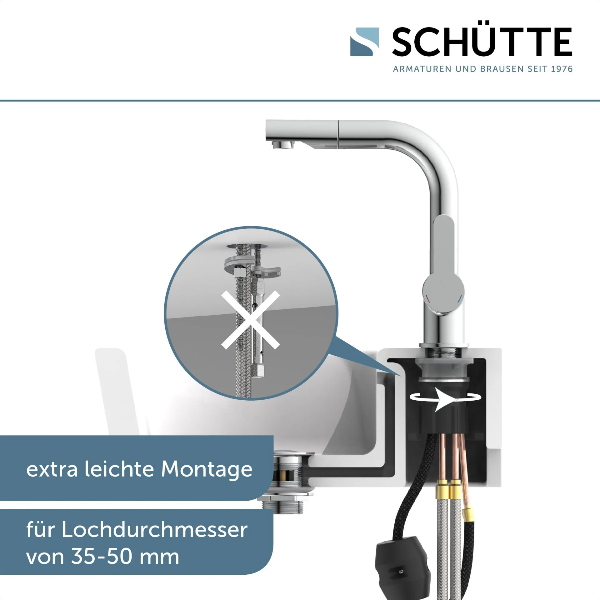 Schütte LONDON Waschtischarmatur, Chrom, mit herausziehbarer Haarbrause