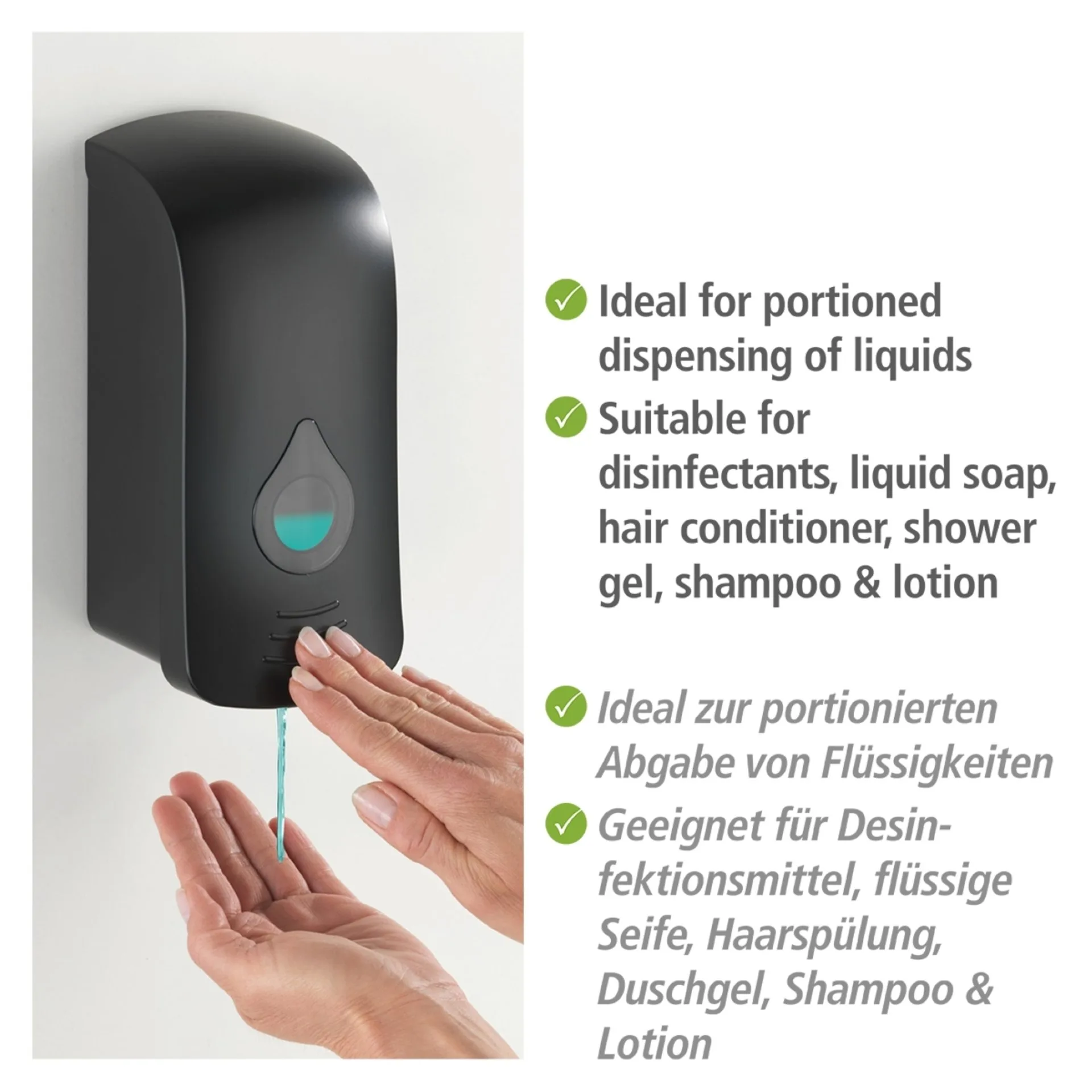 WENKO RANERA Seifenspender 740 ml, Schwarz, Desinfektionsmittelspender