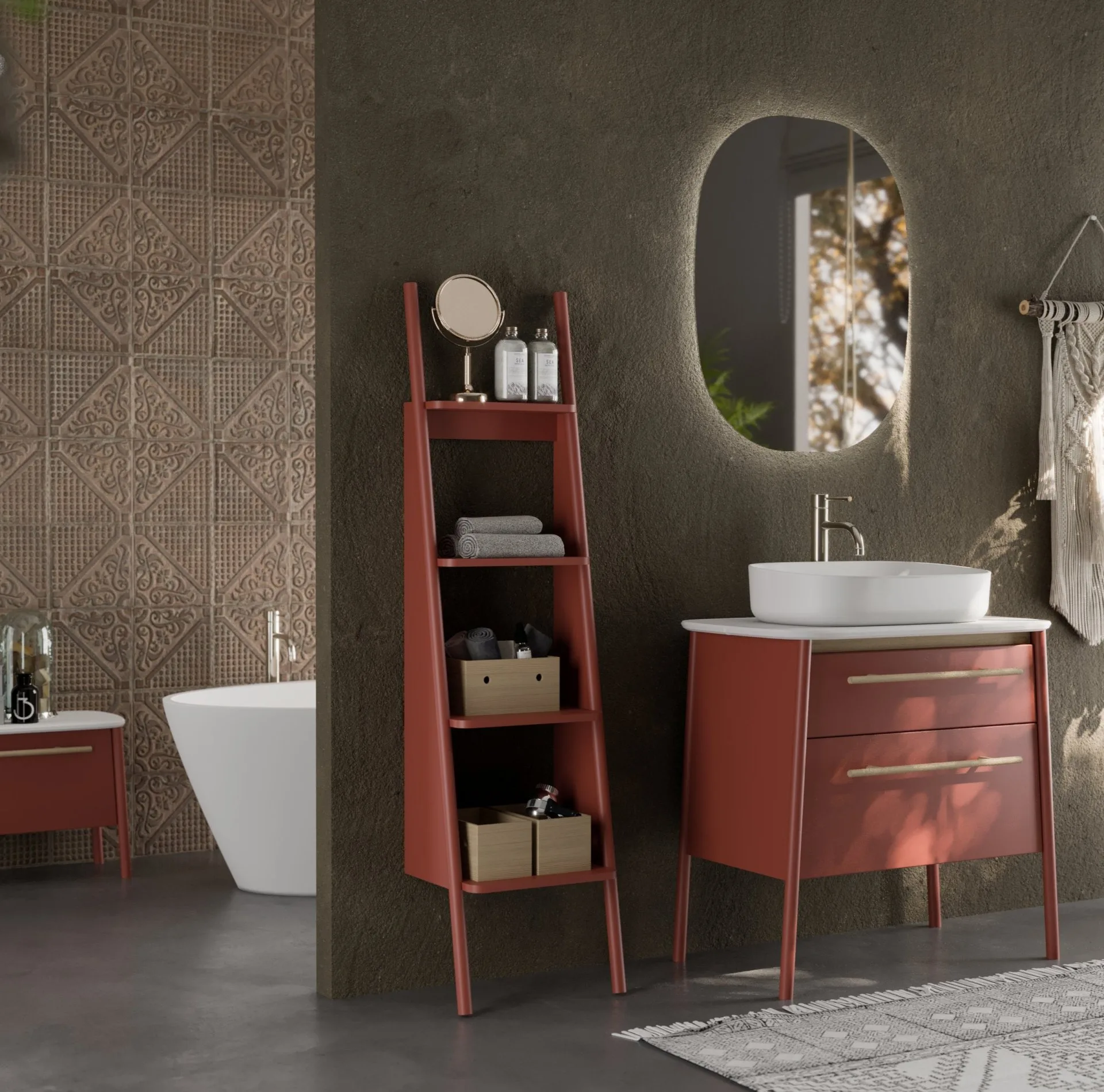 BADEDU TANA Sitzbank 68 cm breit, Rot matt, mit Füßen