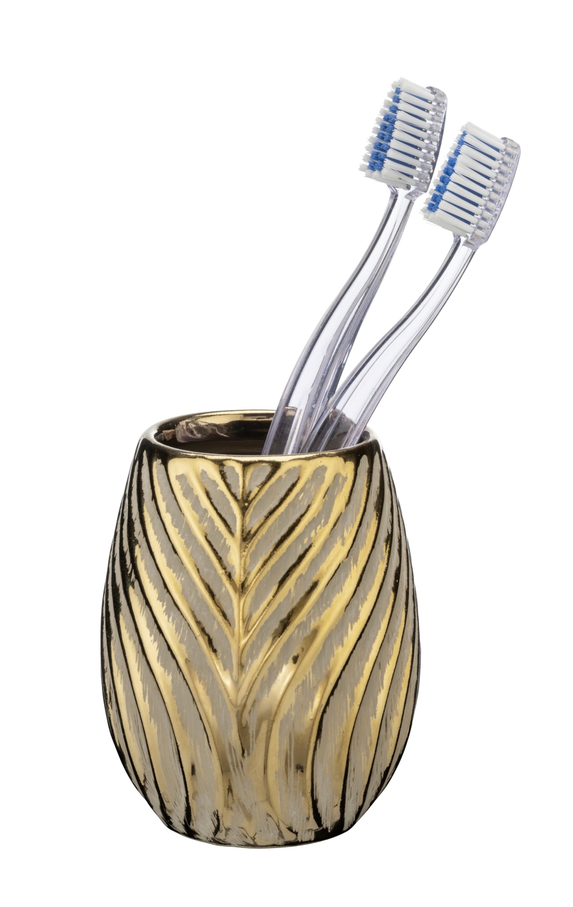 WENKO IDRO Accessoire Set, Gold, Zahnputzbecher, Seifenspender, Keramik