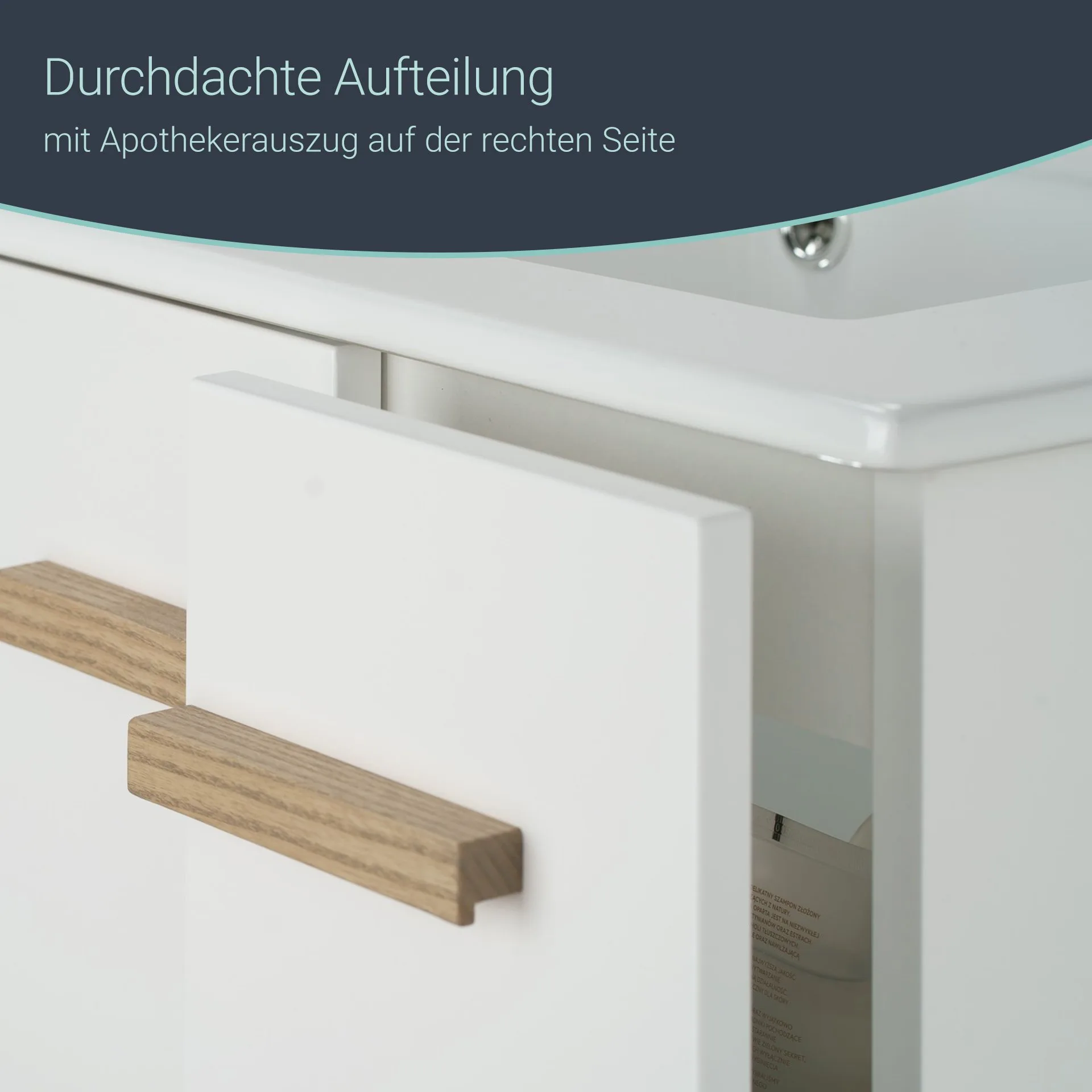 BADEDU HIERA Waschbecken mit Unterschrank 80 cm breit, Weiß, Waschbecken Keramik Weiß