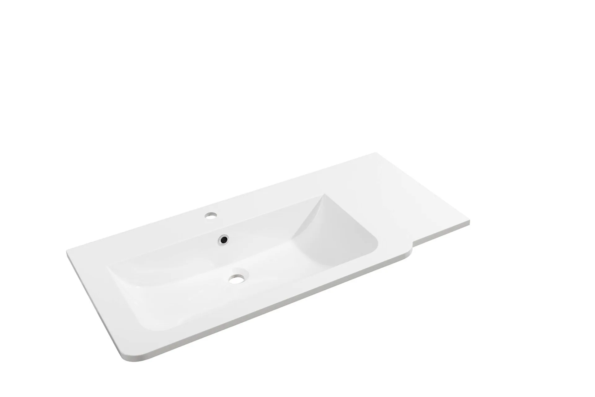 FACKELMANN LUXOR Waschbecken 100 cm breit, Weiß, Gussmarmor, Ablage rechts