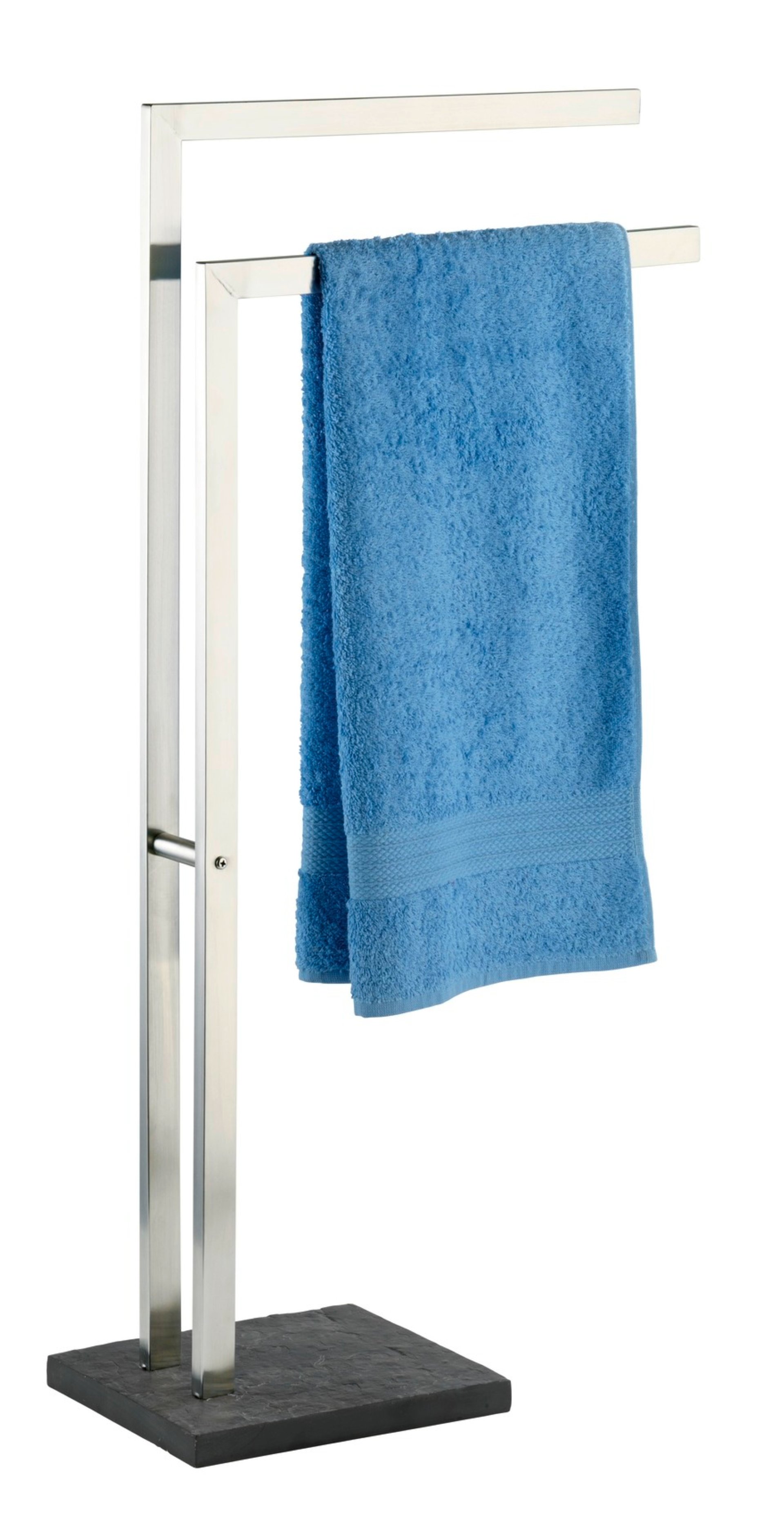 WENKO SLATE ROCK Handtuchhalter Chom/Grau, mit 2 Armen, Edelstahl rostfrei, stehend