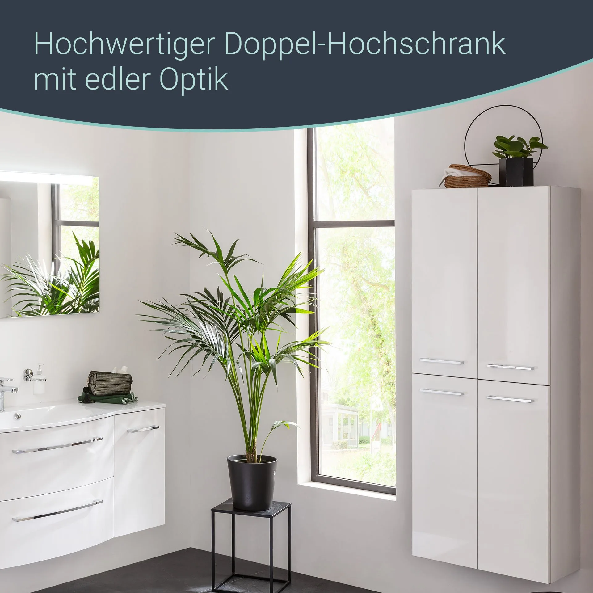 FACKELMANN VERONA Doppel Hochschrank 60 cm breit, Weiß Hochglanz