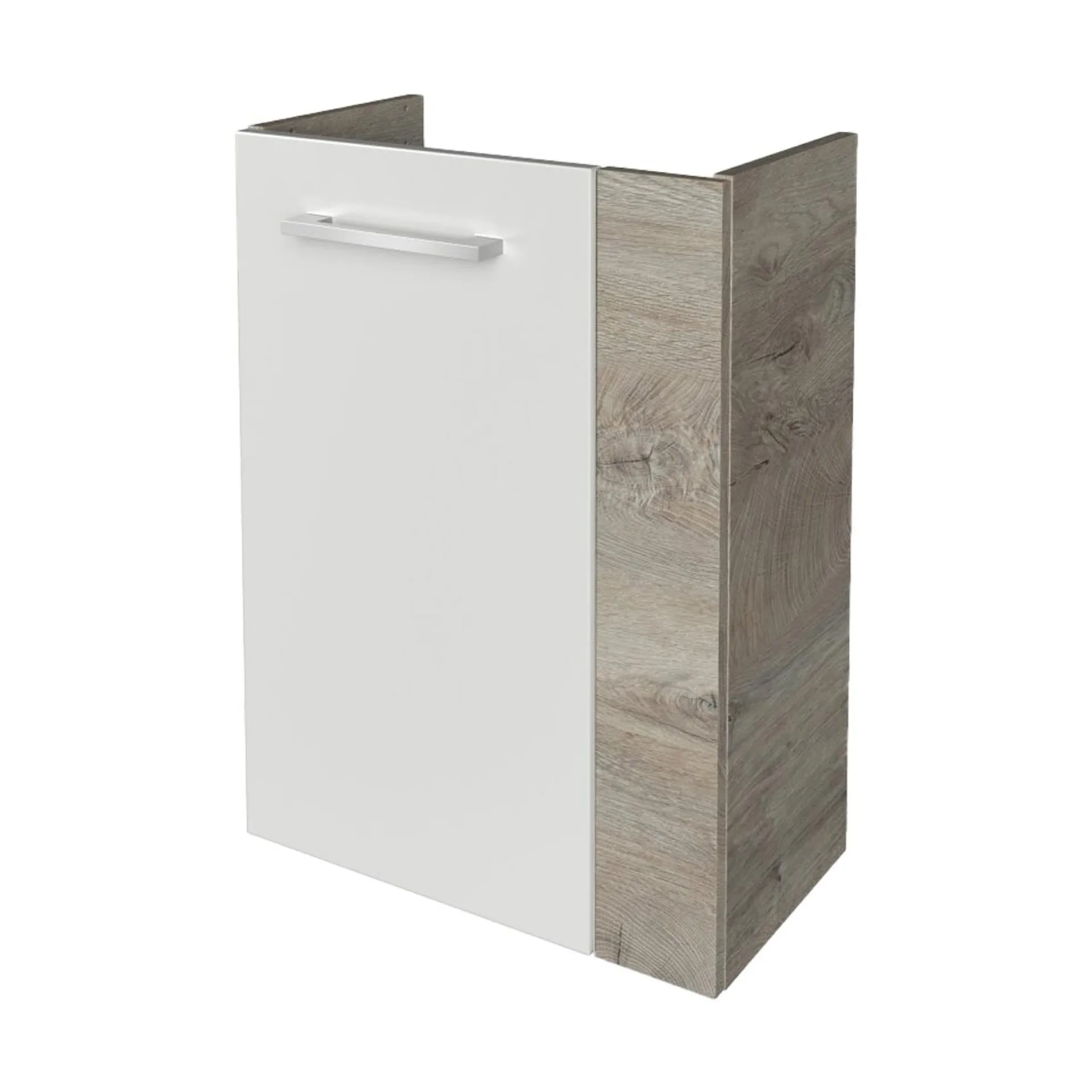 FACKELMANN SBC STANFORD Waschbeckenunterschrank Gäste WC 45 cm breit, Weiß/Braun hell, Türanschlag links