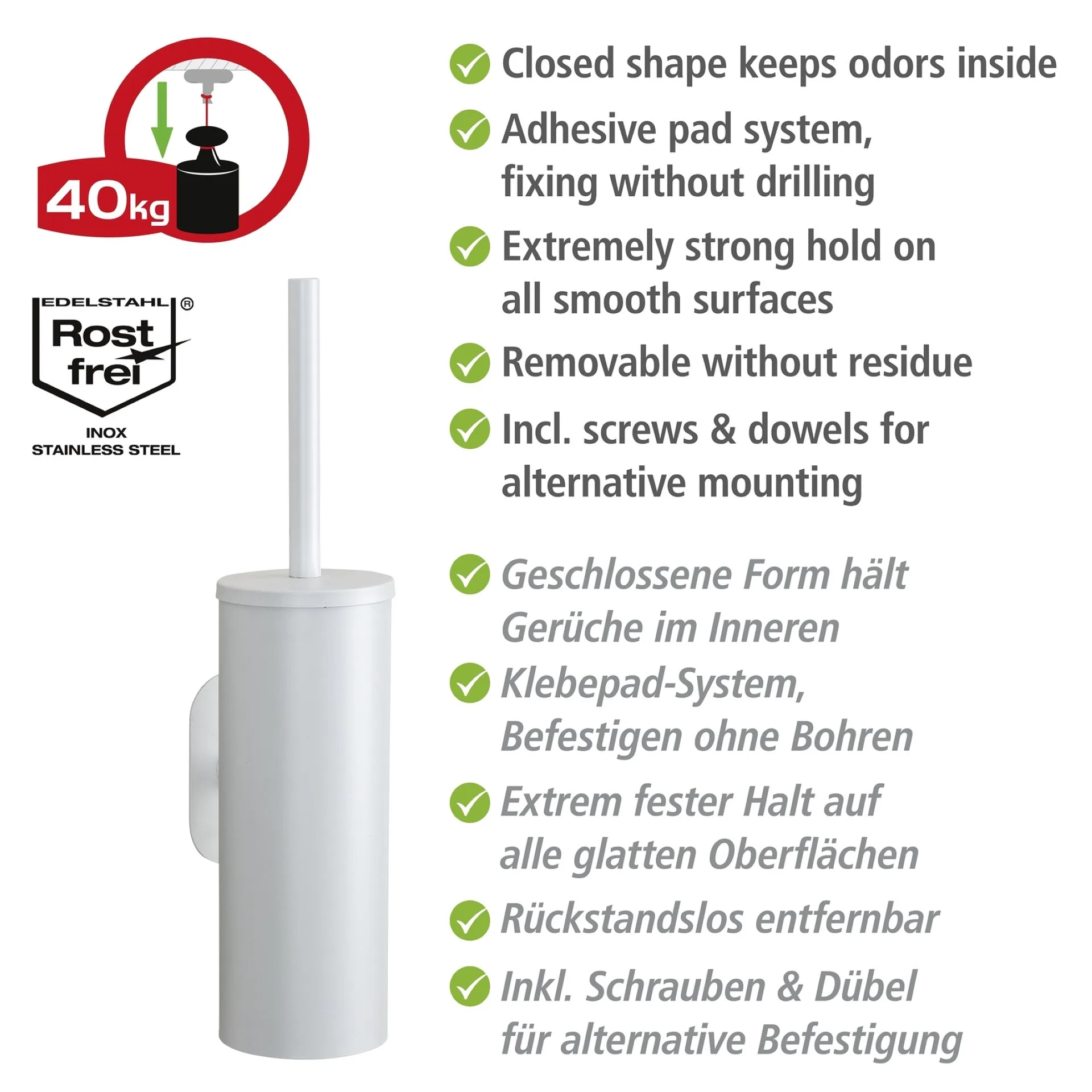 WENKO OREA WC-Garnitur, Weiß matt, Edelstahl rostfrei
