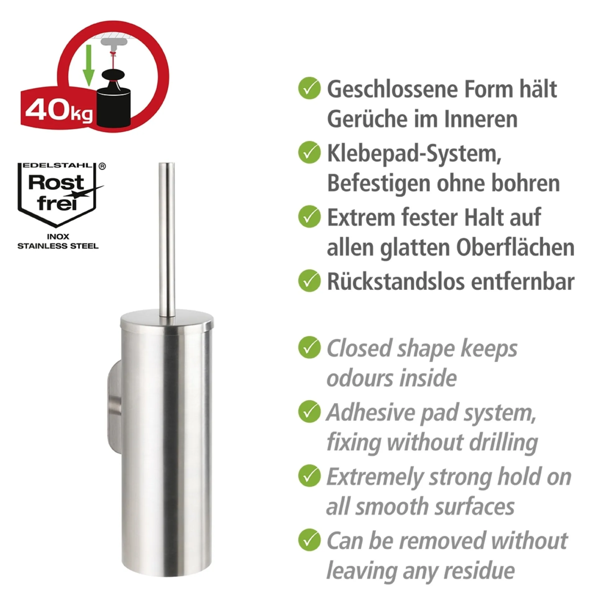 WENKO OREA WC-Garnitur, Chrom matt, Edelstahl rostfrei, Befestigen ohne Bohren