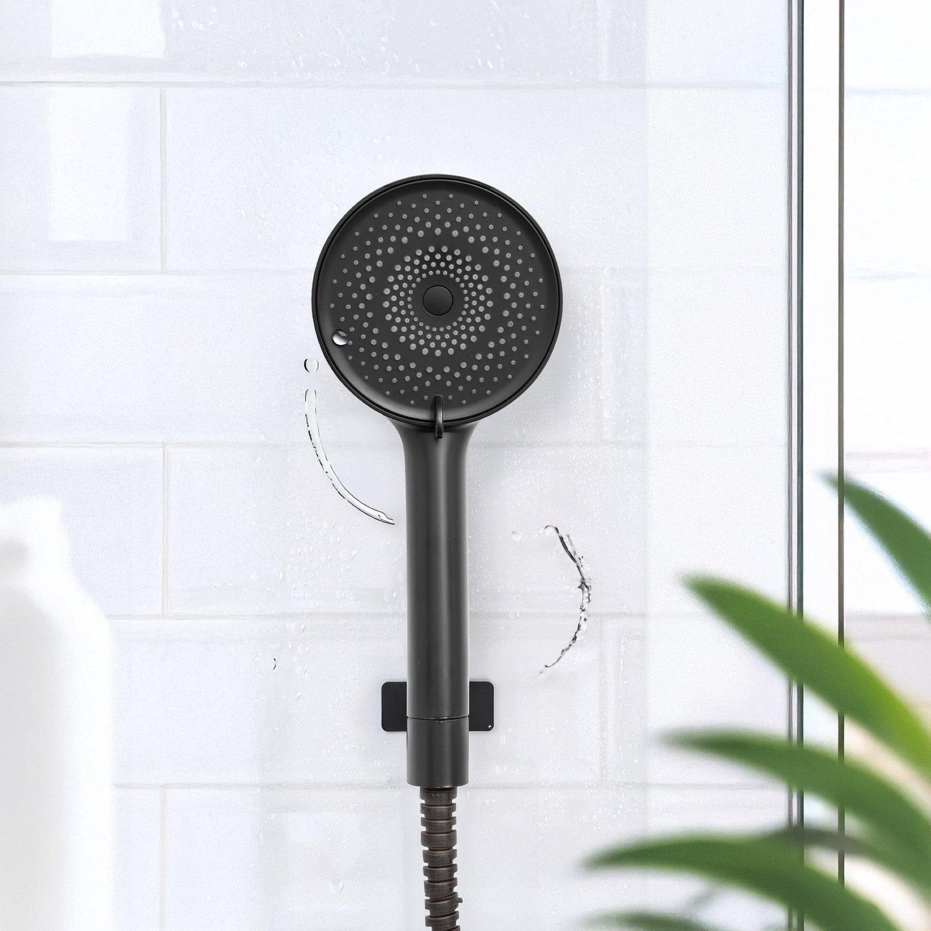 WENKO Duschkopf Ø 12 cm, Schwarz, mit Wassersparsystem, 3 verschiedene Wasserstrahlarten, 248 Düsen