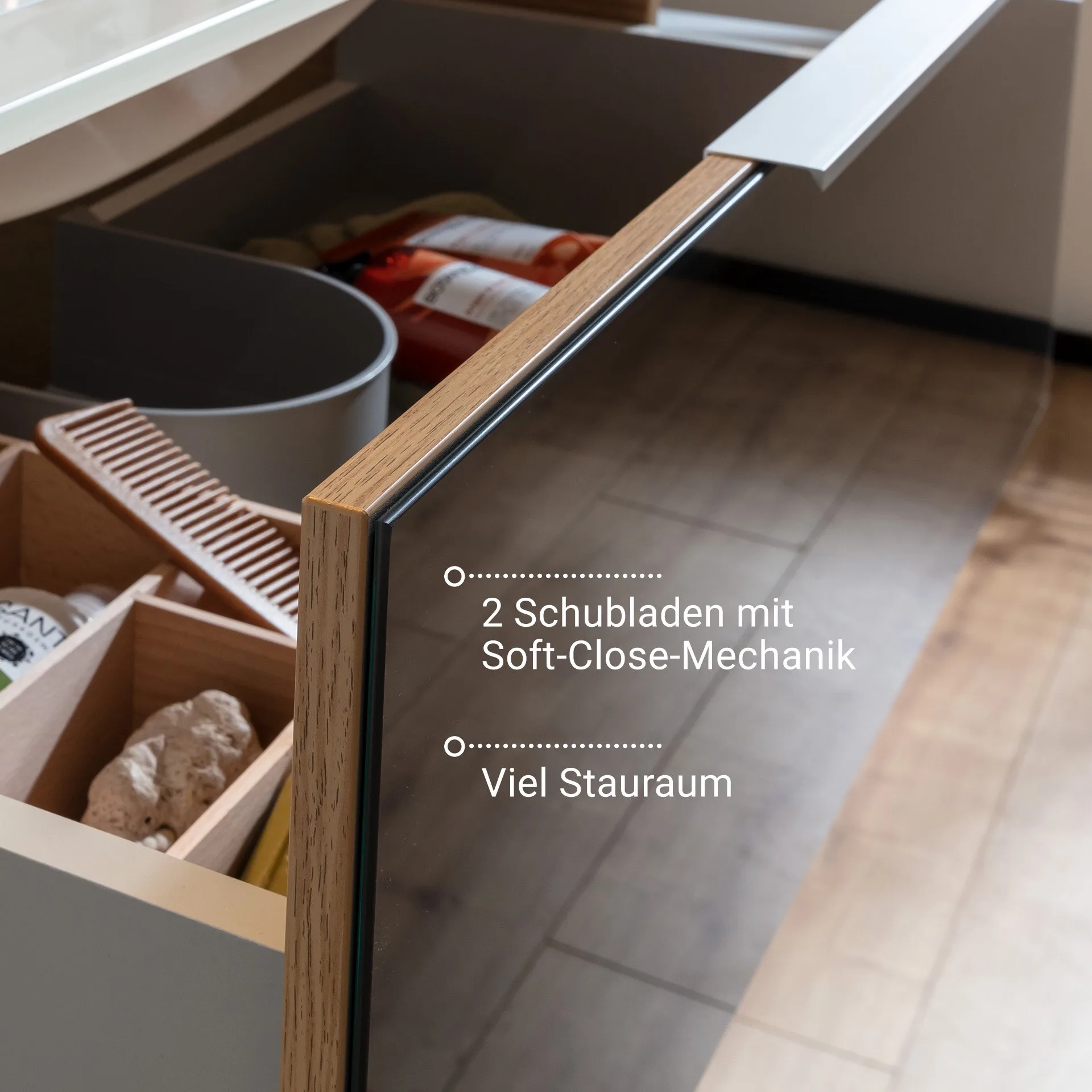 FACKELMANN B.BRILLANT Waschbecken mit Unterschrank 100 cm breit, Anthrazit Glas/Braun hell, Waschbecken Gussmarmor Weiß