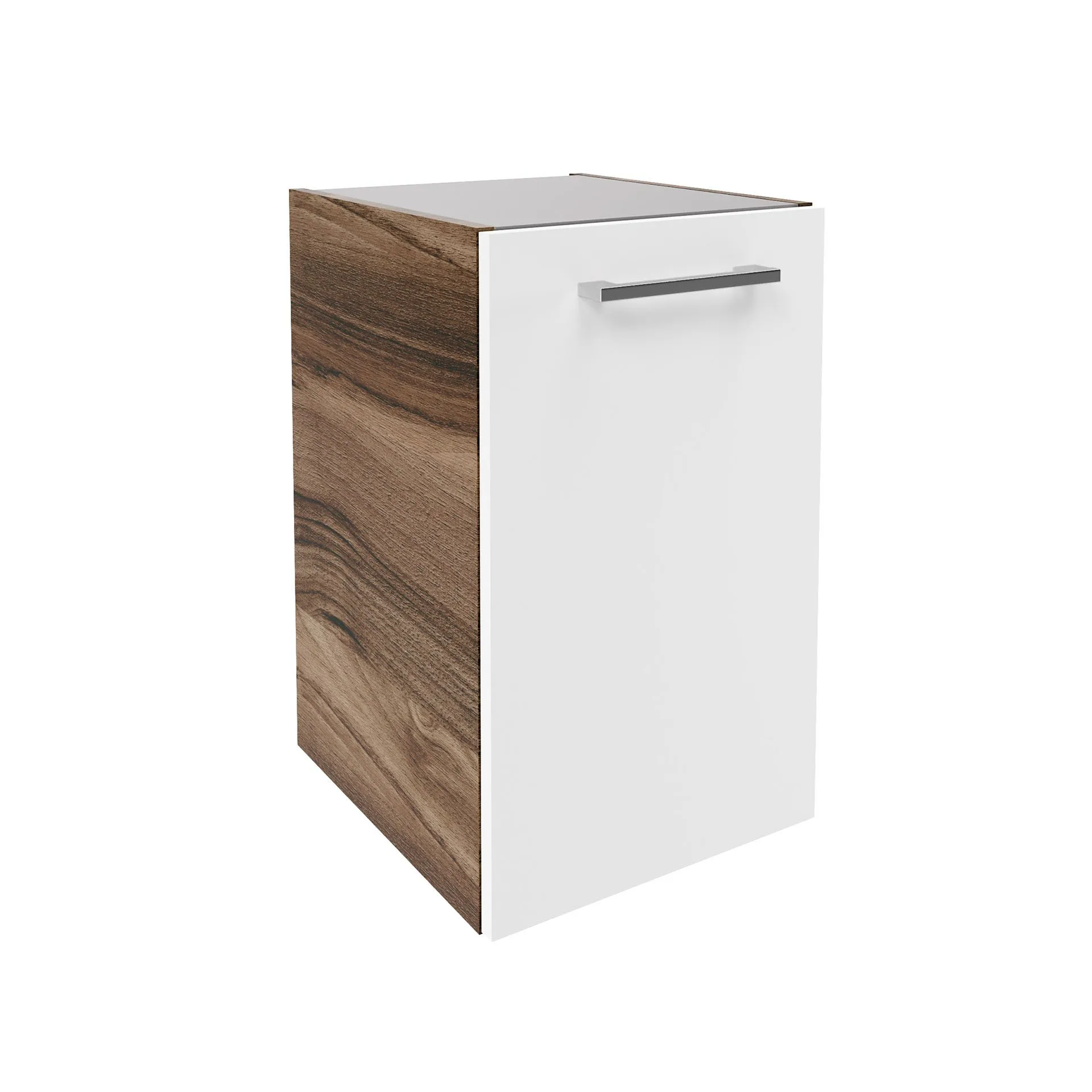 FACKELMANN VERONA Unterschrank 35 cm breit, Weiß Hochglanz/Braun Dunkel, Türanschlag links