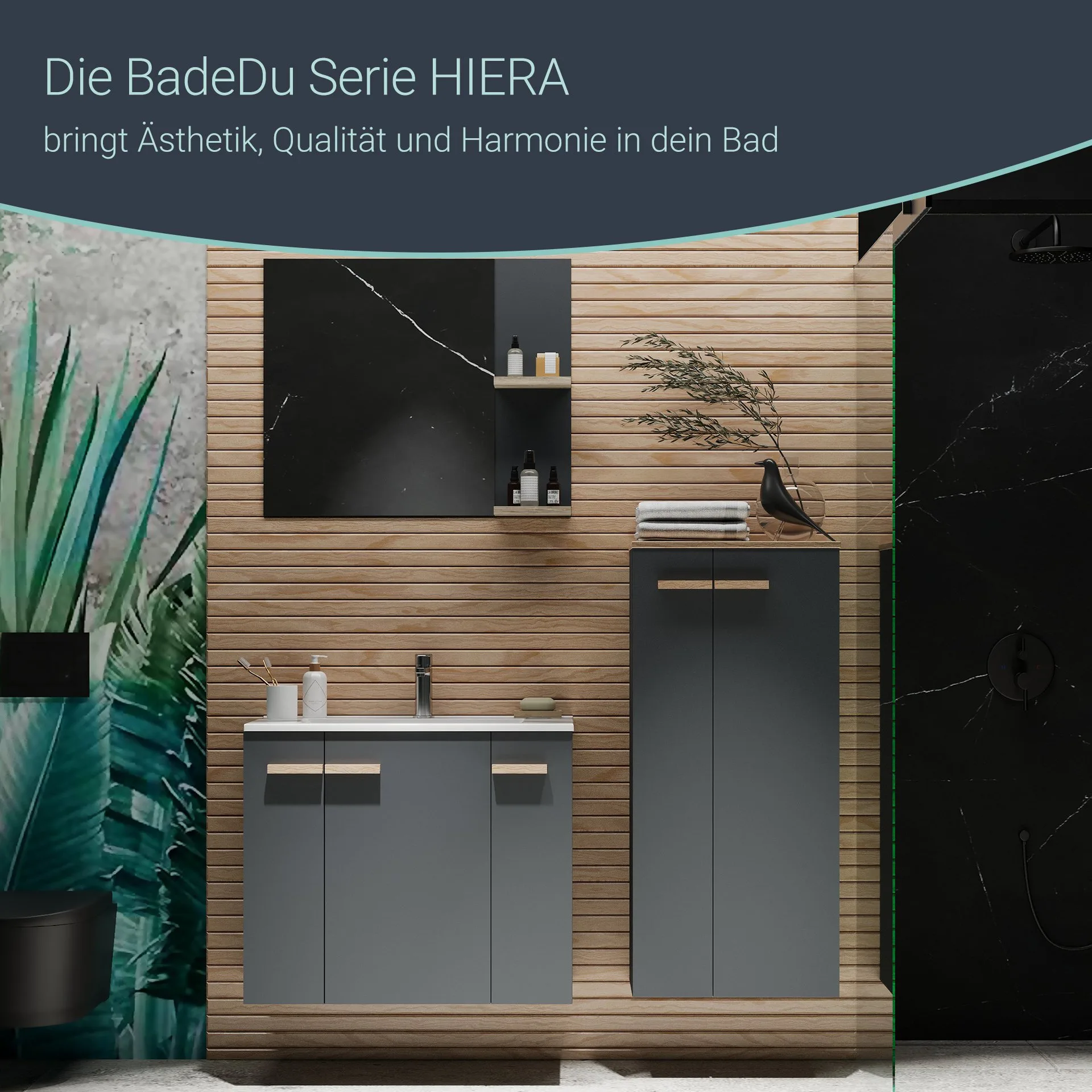 BADEDU HIERA Midischrank 50 cm breit, Anthrazit