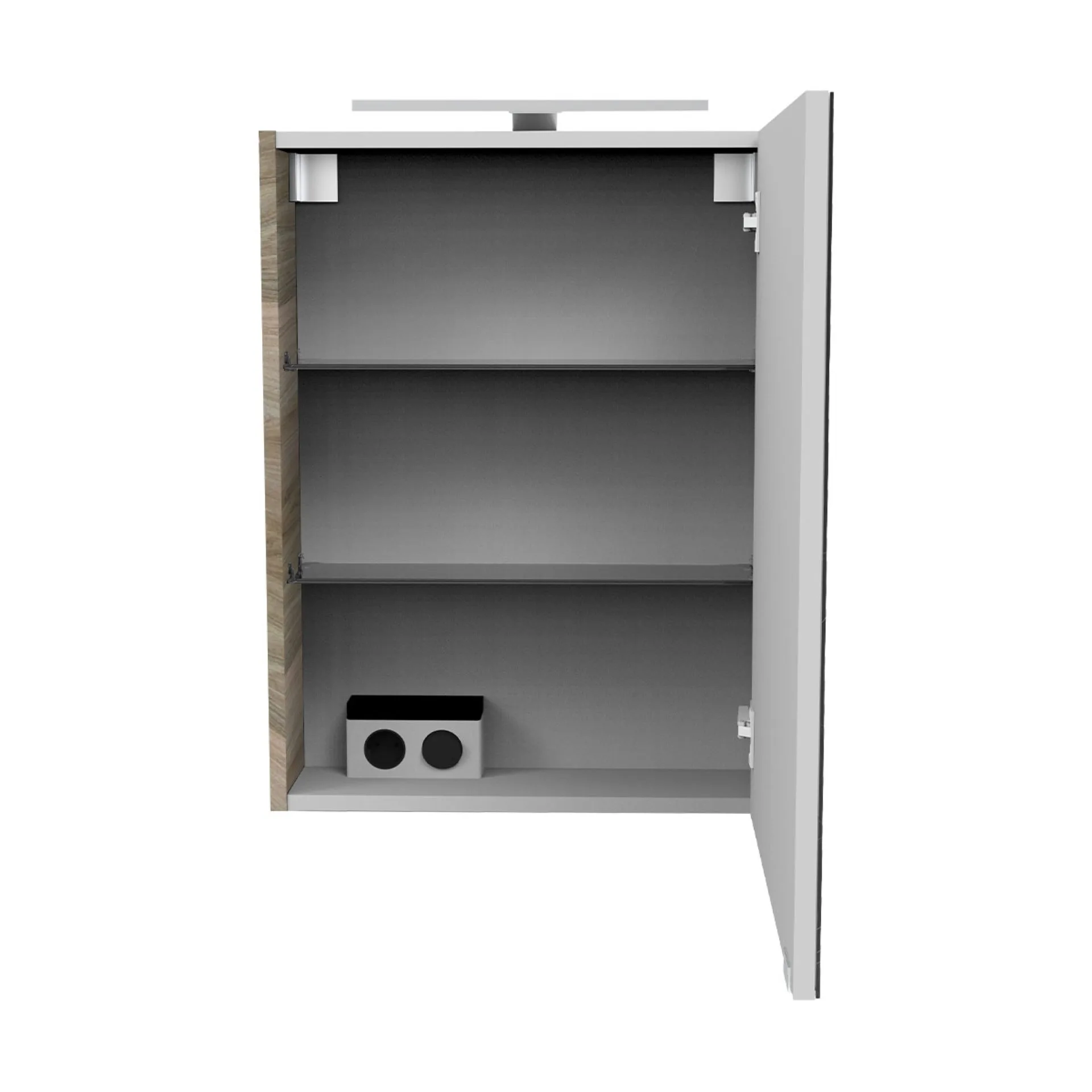 FACKELMANN SBC LUXOR Gäste WC Spiegelschrank 50 cm breit, Braun, Türanschlag rechts + Aufsatzleuchte