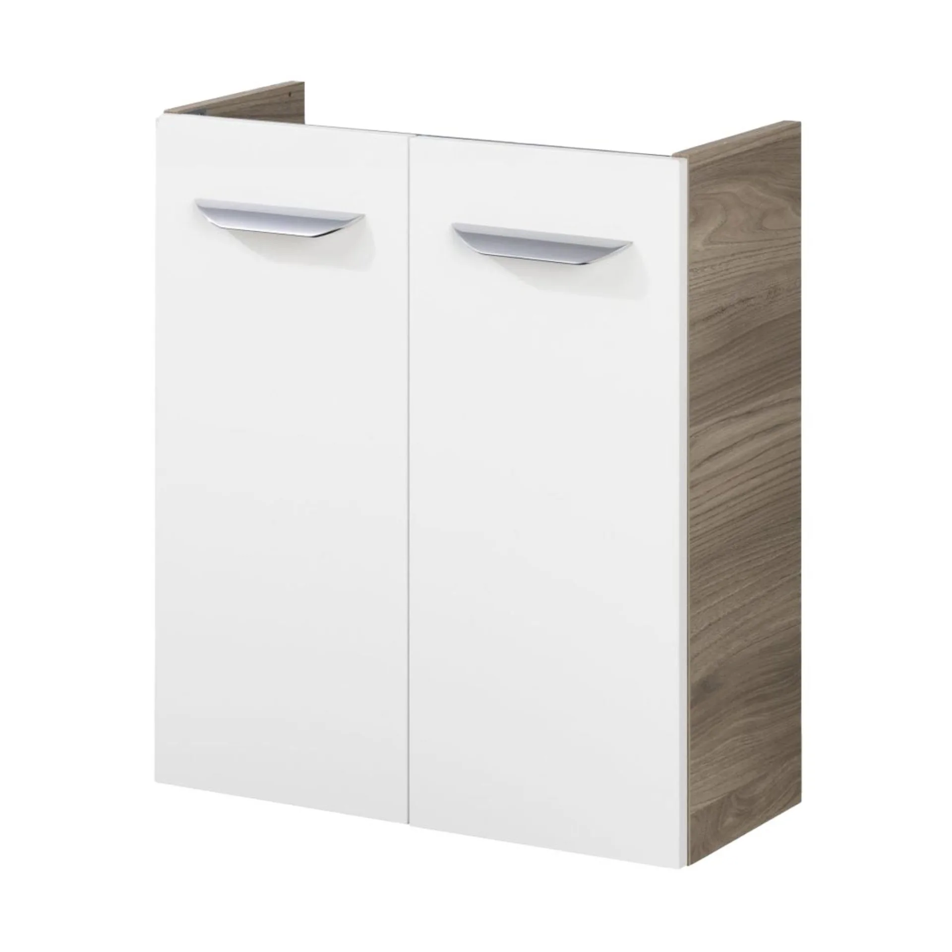 FACKELMANN SBC LUXOR Waschbeckenunterschrank Gäste WC 55 cm breit, Weiß/Braun hell, 2 Türen