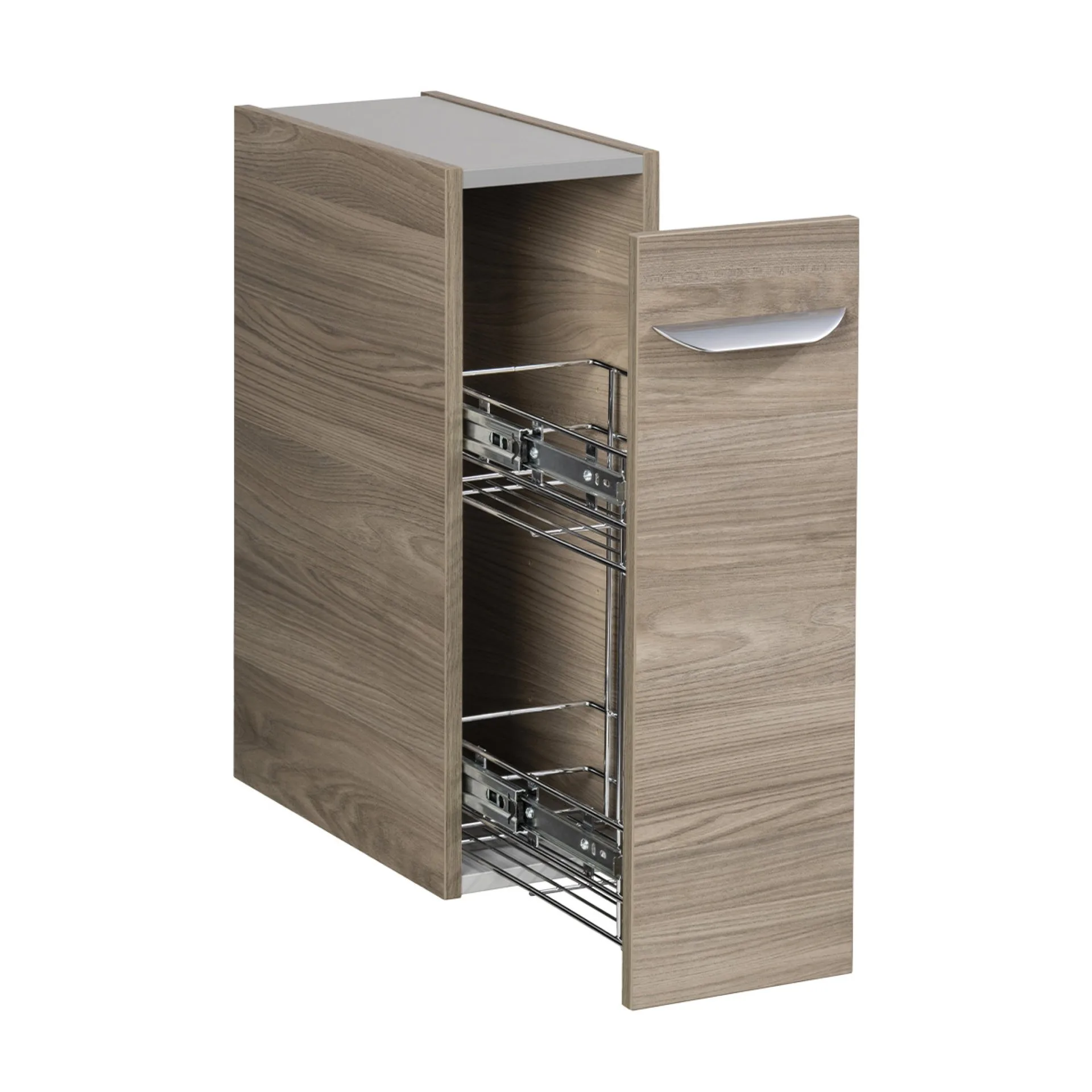 FACKELMANN LUXOR Unterschrank mit Apothekerauszug 20 cm breit, Braun hell