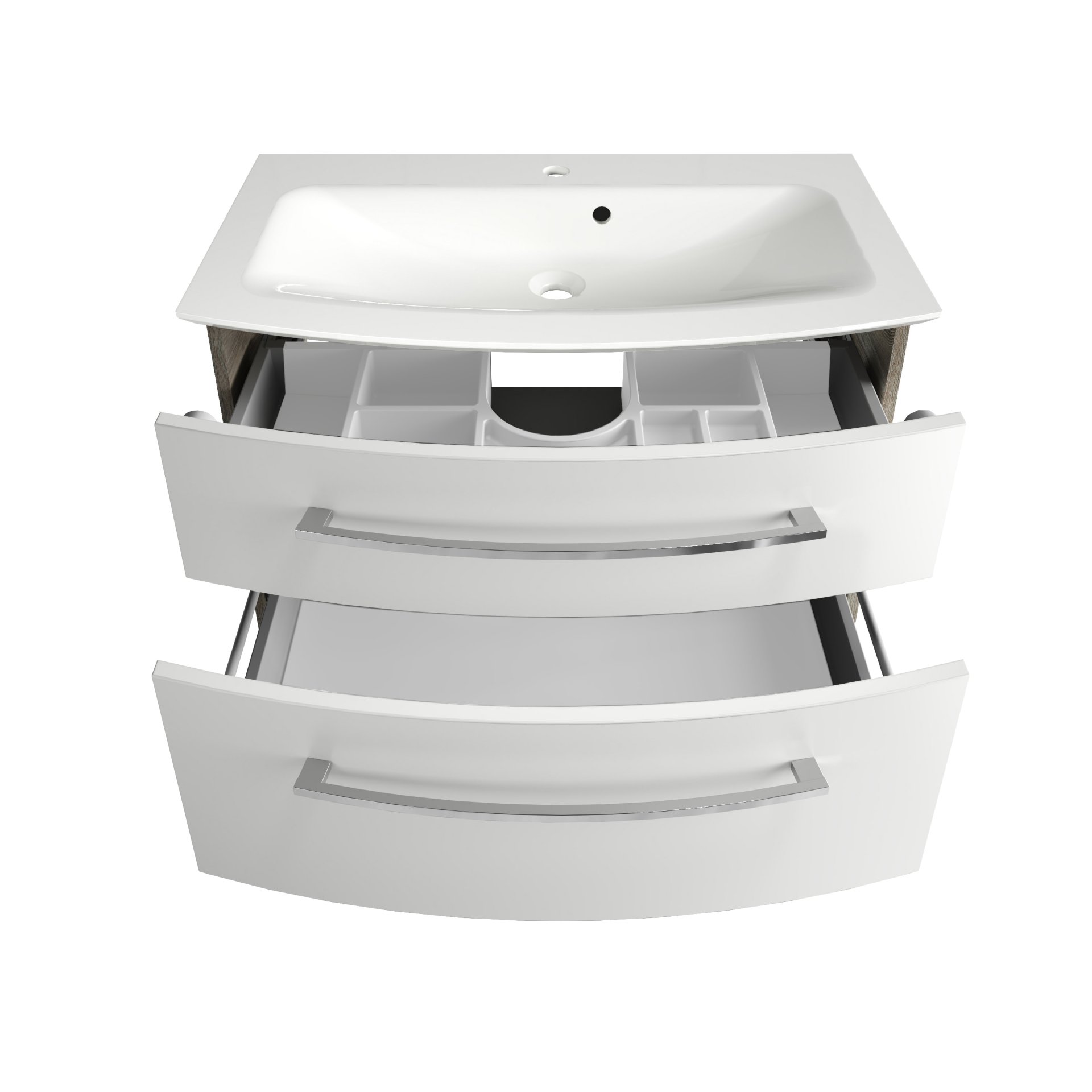 FACKELMANN B.STYLE Waschtisch Set mit Spiegelschrank 83 cm breit, Weiß/Braun, Waschbecken Gussmarmor Weiß