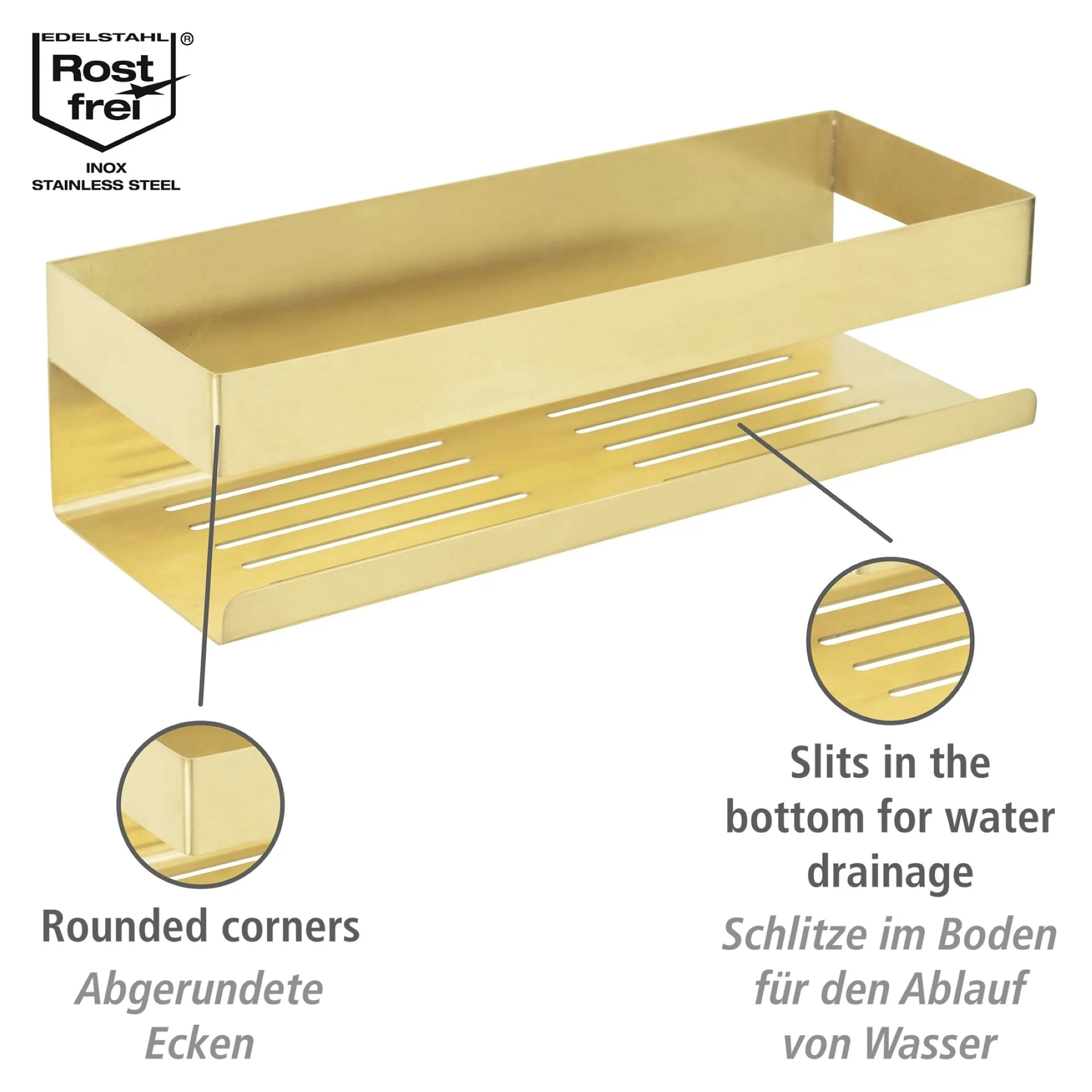 WENKO GENOVA Duschablage 30 cm breit, Gold, Befestigen ohne Bohren