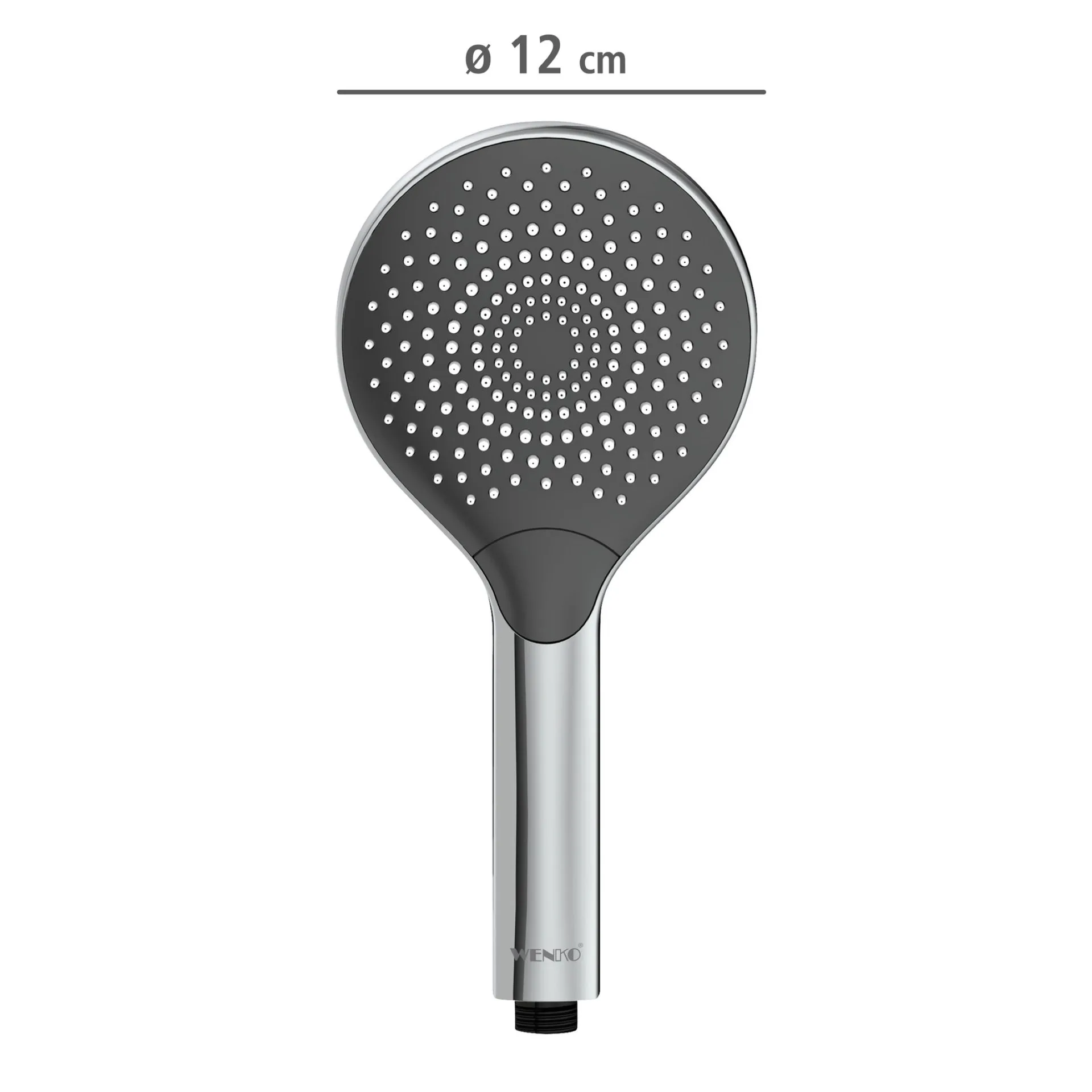 WENKO Duschkopf Ø 12 cm, Chrom/Grau, mit Wassersparsystem, 3 verschiedene Wasserstrahlarten