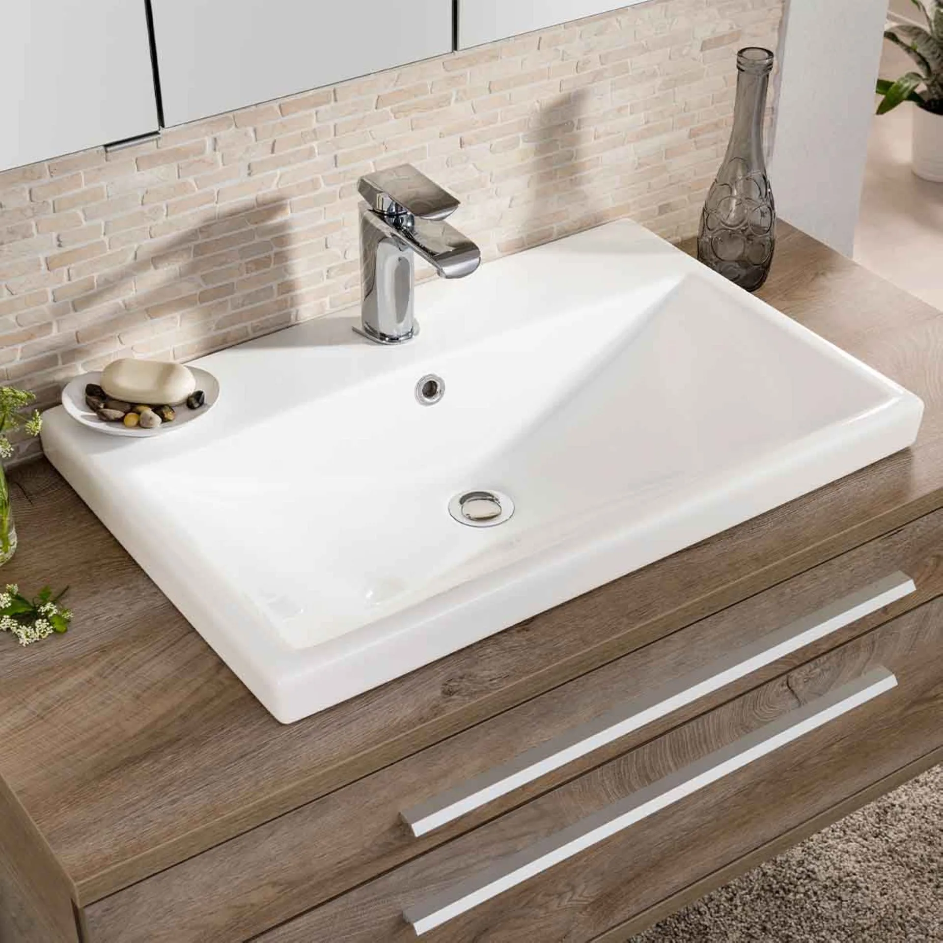 FACKELMANN STANFORD Waschbecken 70 cm breit, Weiß, Keramik