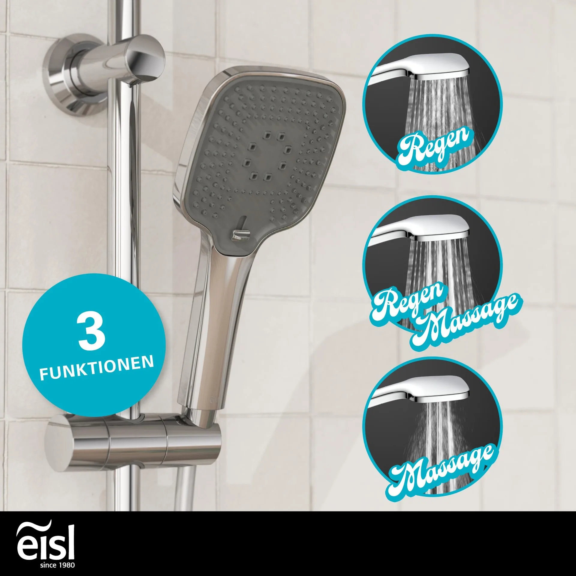 EISL EASY DELUXE Überkopf-Brauseset, Chrom, inklusive Duschabzieher