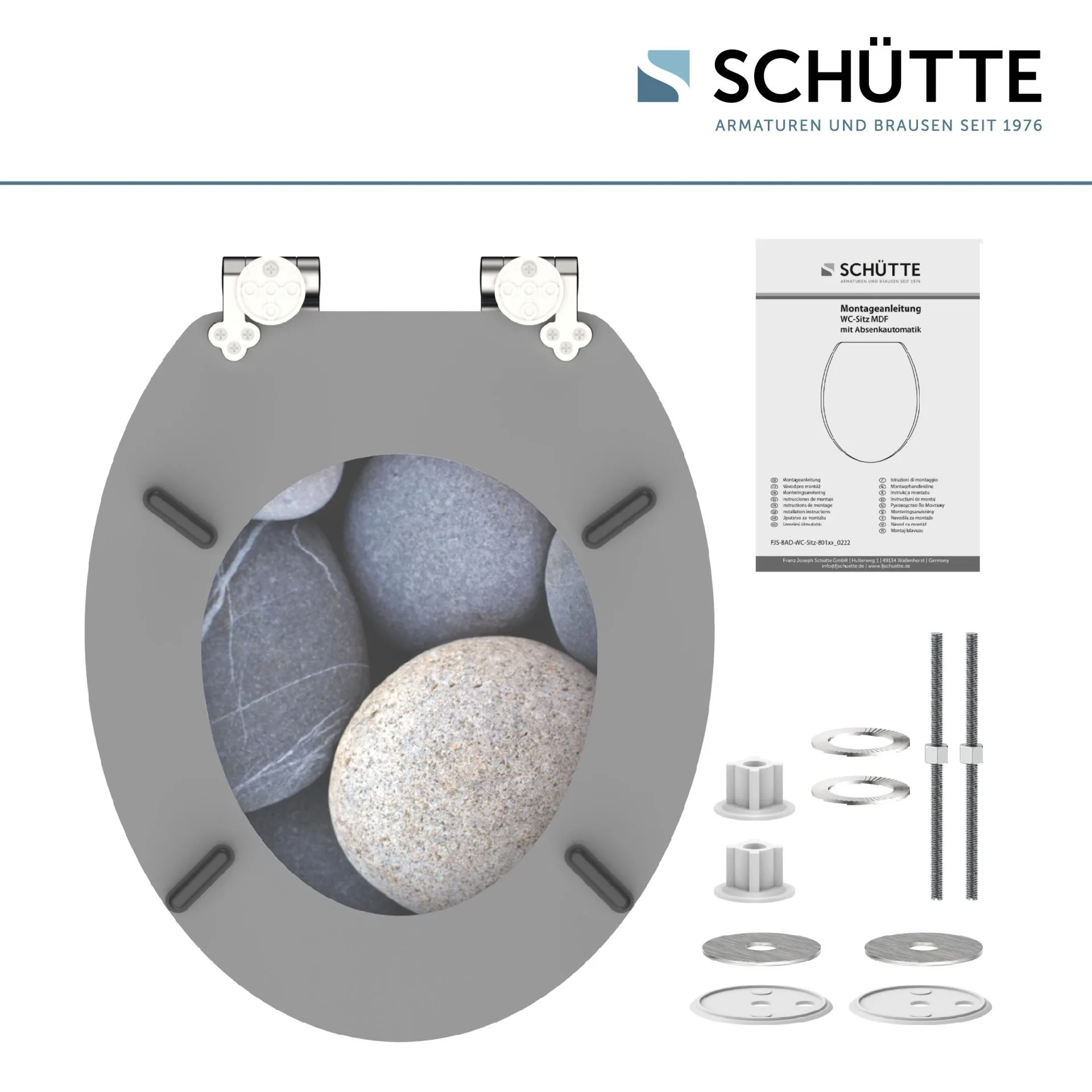SCHÜTTE GREY STONES WC-Sitz, Grau, MDF, mit Absenkautomatik