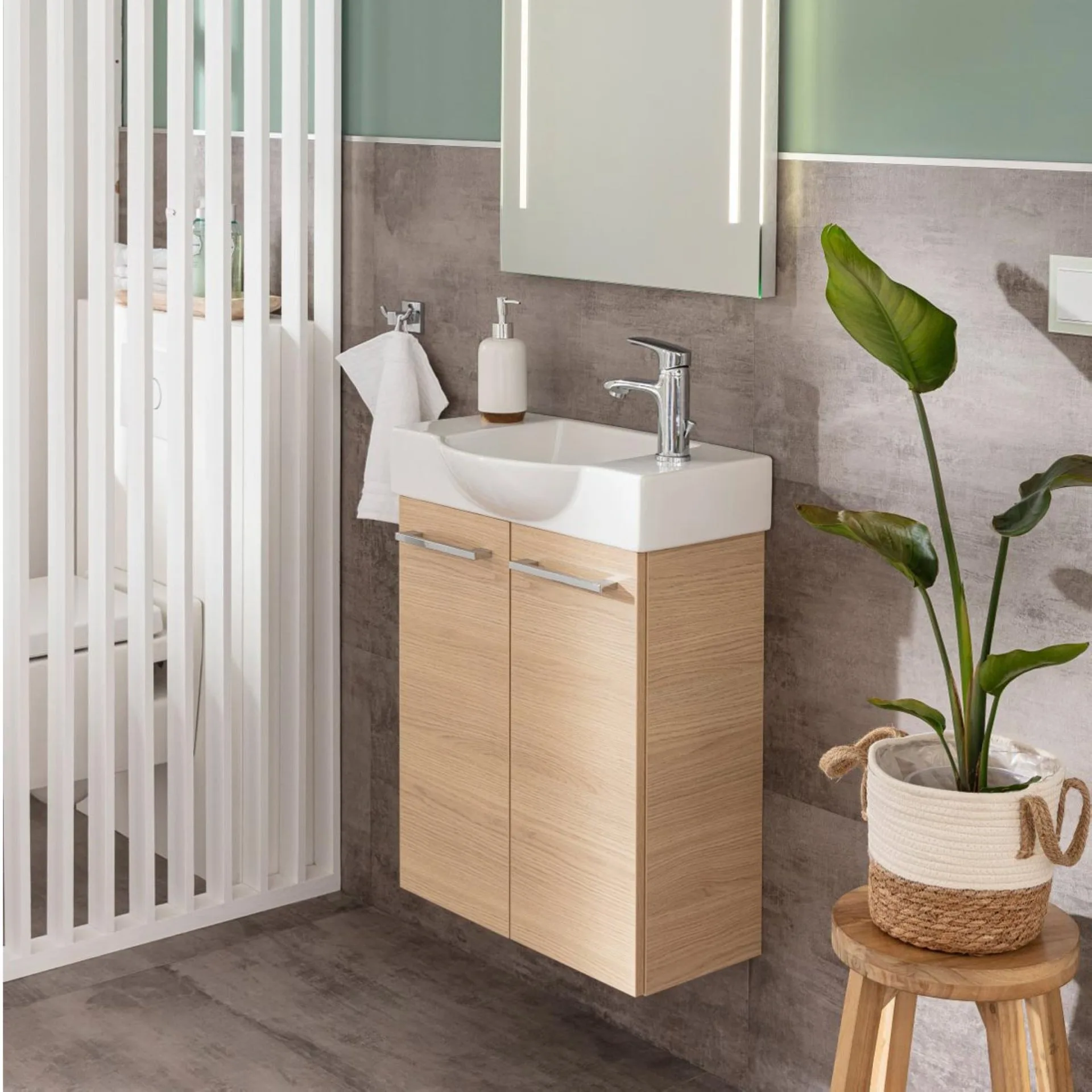 FACKELMANN SBC B.STYLE Waschbeckenunterschrank Gäste WC 55 cm breit, Braun, 2 Türen