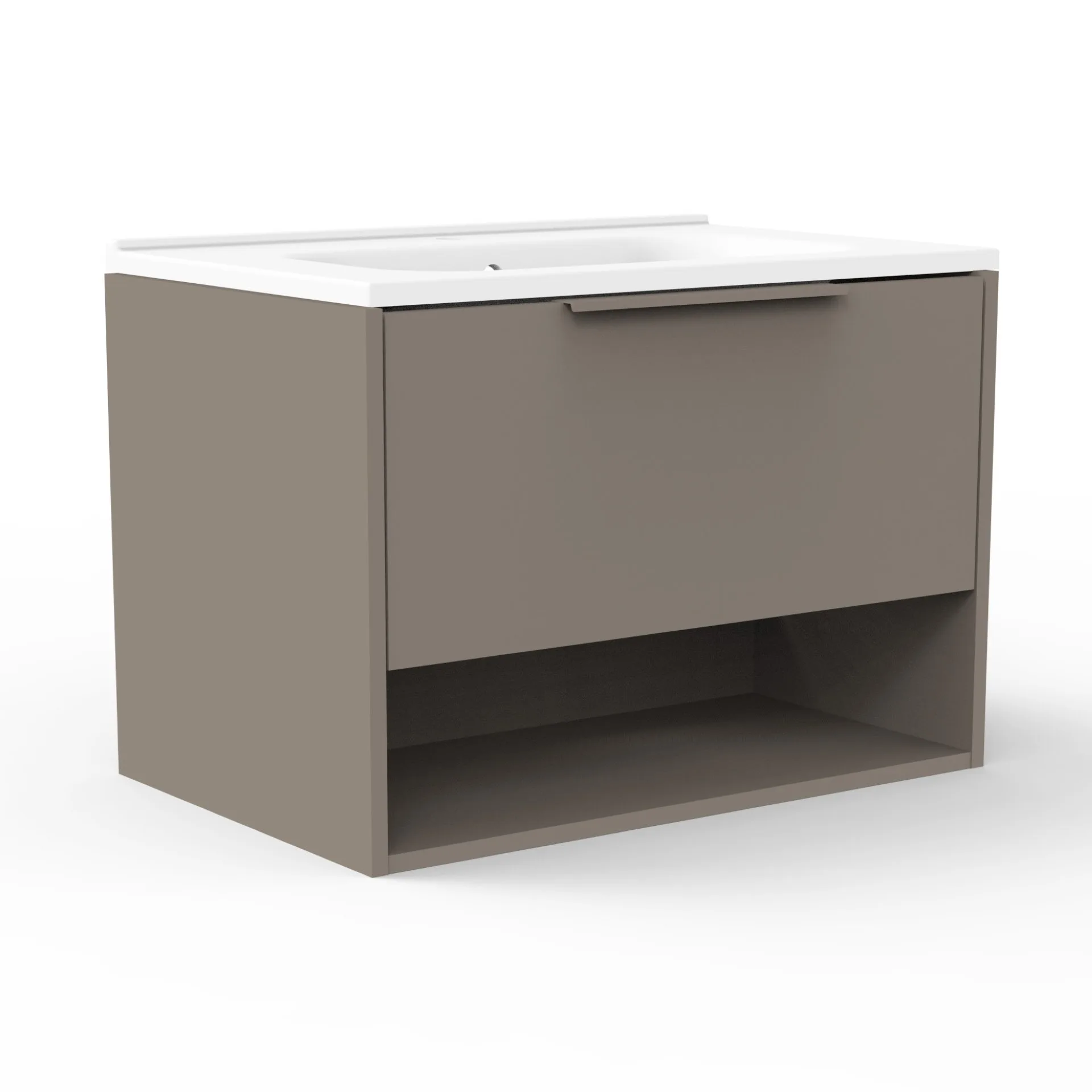 FACKELMANN B.PARIS Waschbecken mit Unterschrank 70 cm breit, Grau, Waschbecken Gussmarmor Weiß