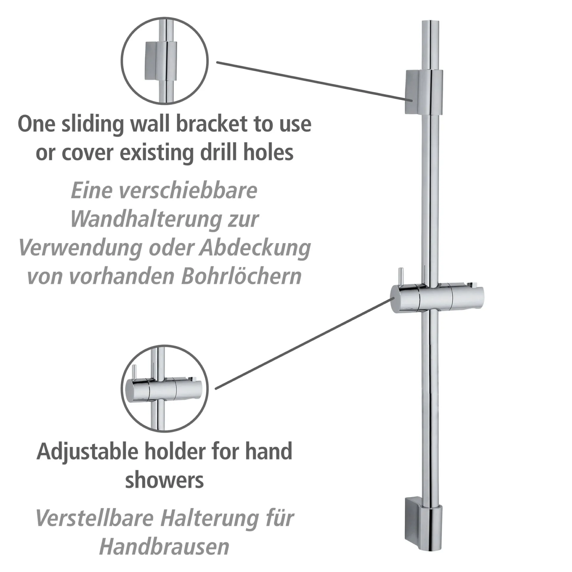 WENKO CLASSIC Duschstange 70 cm, Chrom