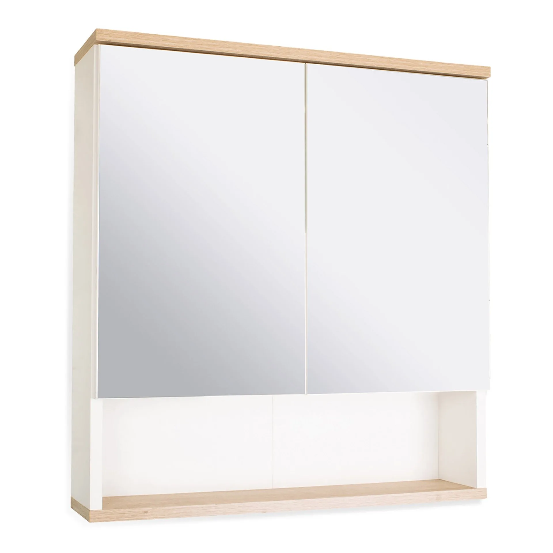 BADEDU ARC Spiegelschrank 60 cm breit, Weiß/Braun hell