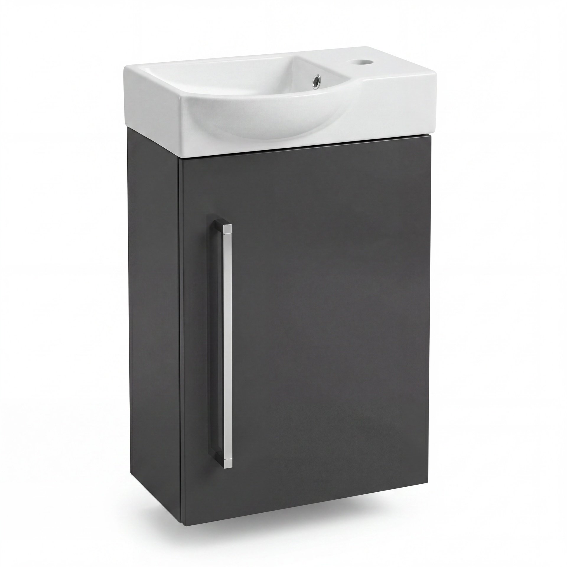 LANZET K3 Gäste WC Waschtisch Set 45 cm breit, Anthrazit, Waschbecken Keramik Weiß, Türanschlag rechts