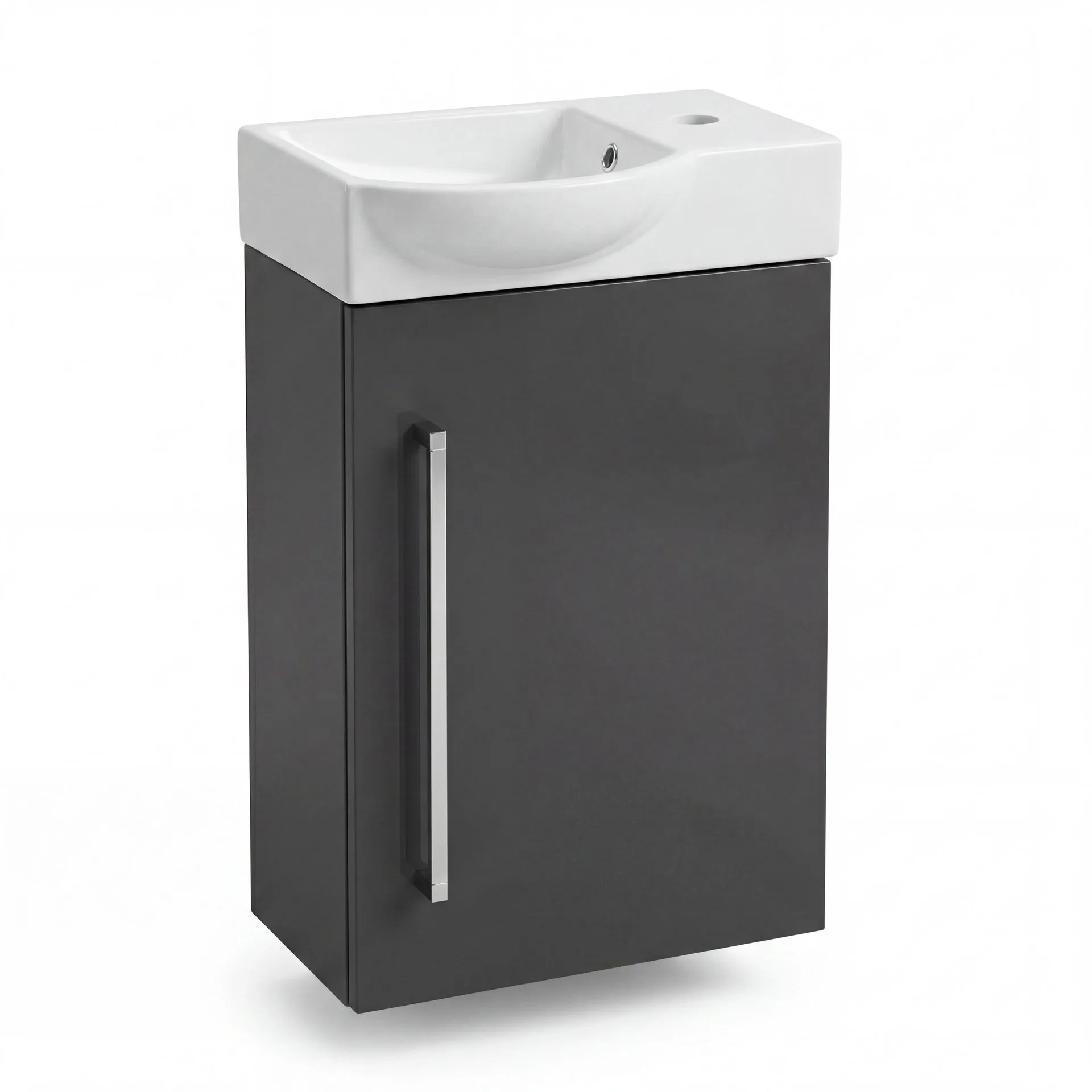 LANZET K3 Gäste WC Waschtisch Set 45 cm breit, Anthrazit, Waschbecken Keramik Weiß, Türanschlag rechts