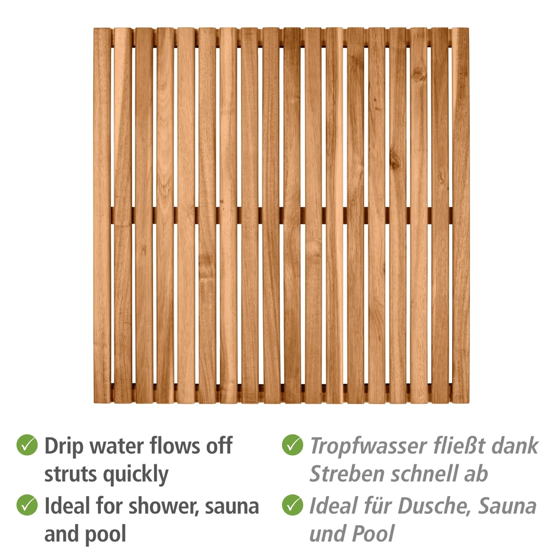 WENKO ACACIA Badematte 55 x 55 cm, Braun, aus Akazienholz