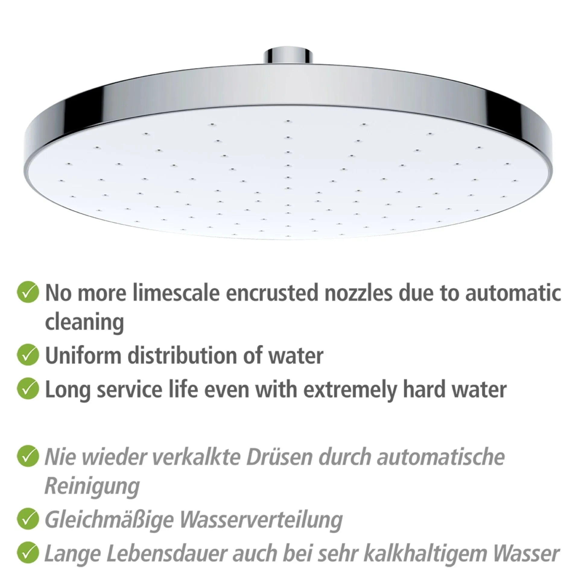 WENKO Duschkopf Regendusche Ø 22,5 cm, Chrom/Weiß, mit Automatischer Reinigungsfunktion