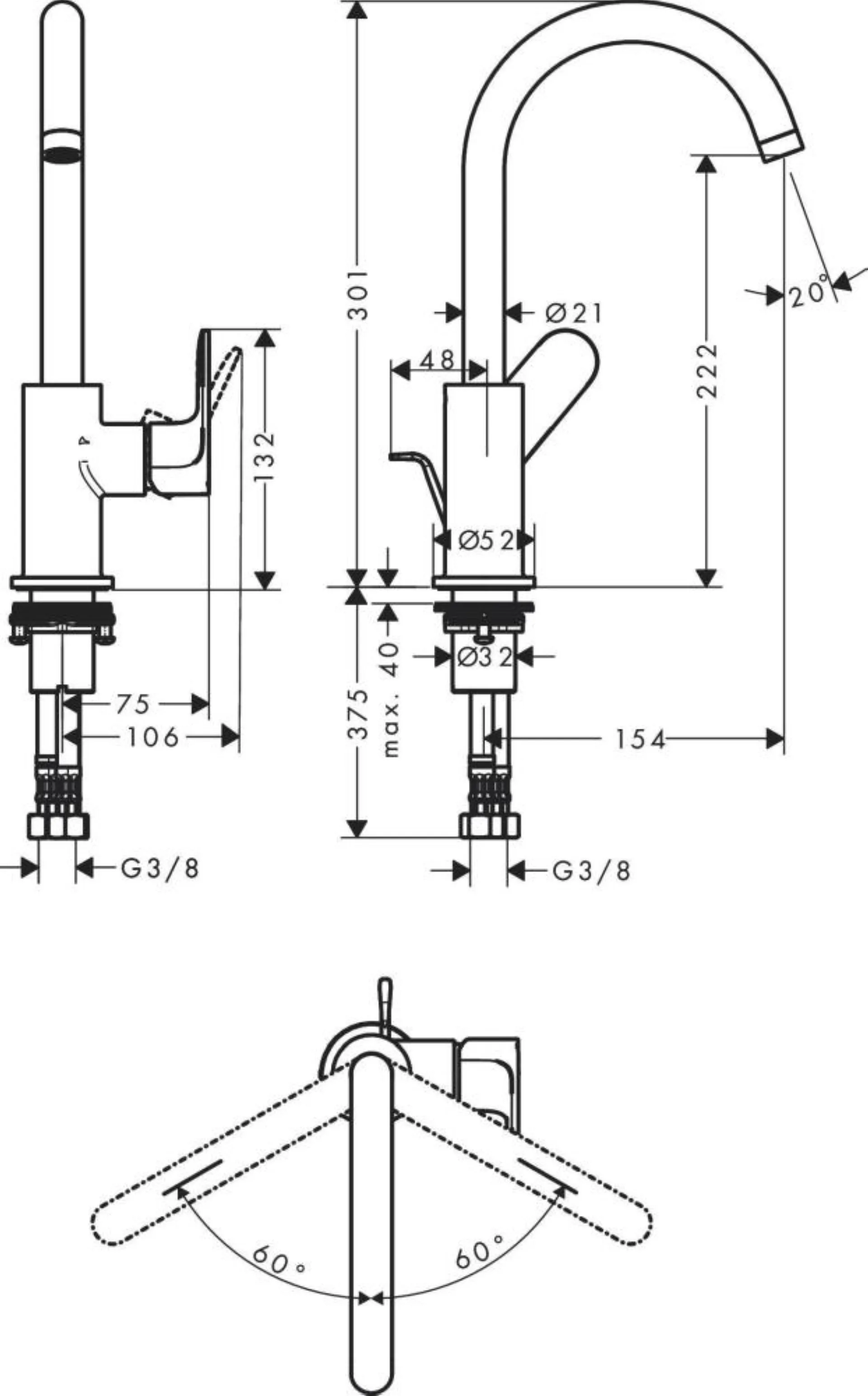HANSGROHE REBRIS S 210 Waschtischarmatur, Chrom, schwenkbar