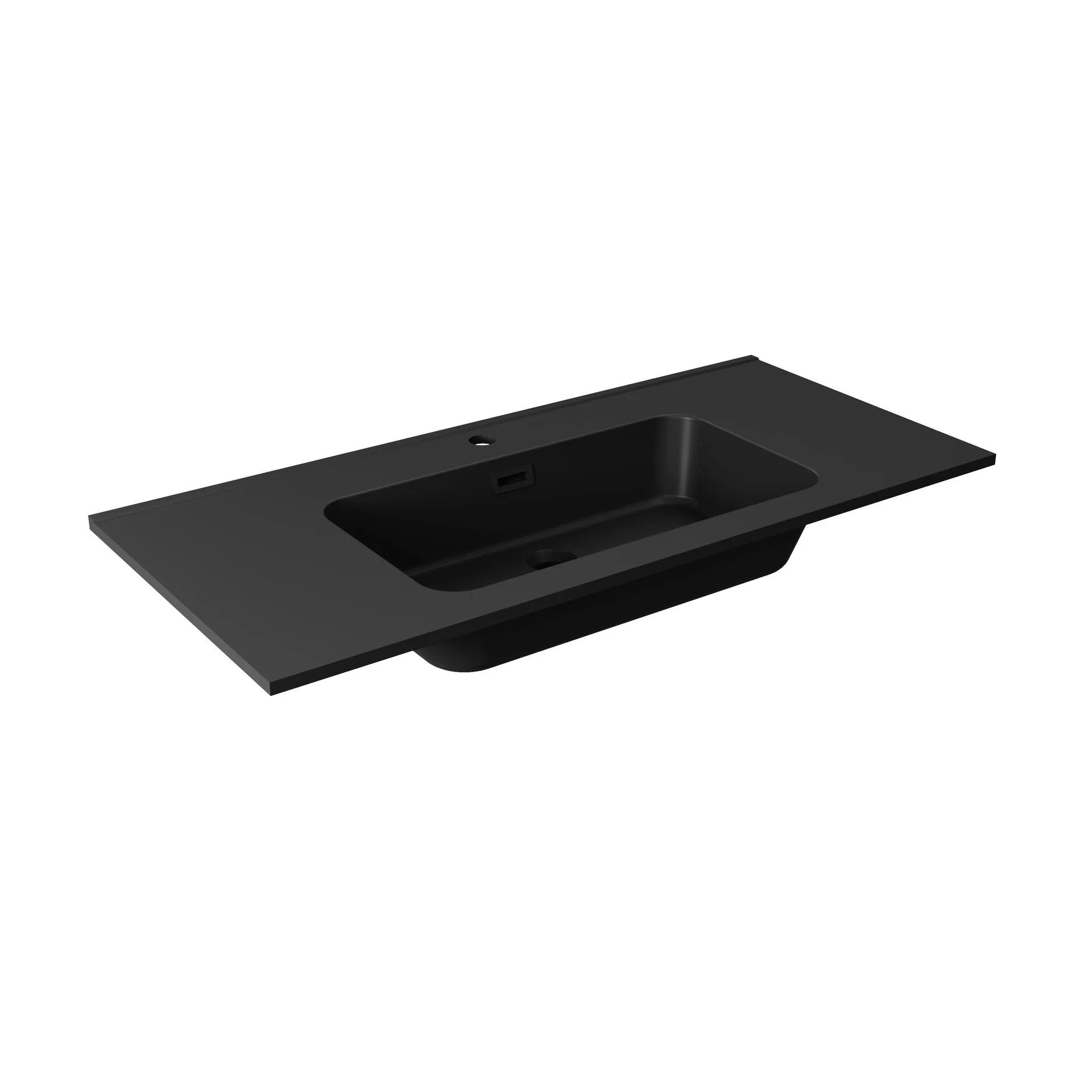 BADEDU NERO Waschbecken 101 cm breit, Schwarz matt, Gussmarmor