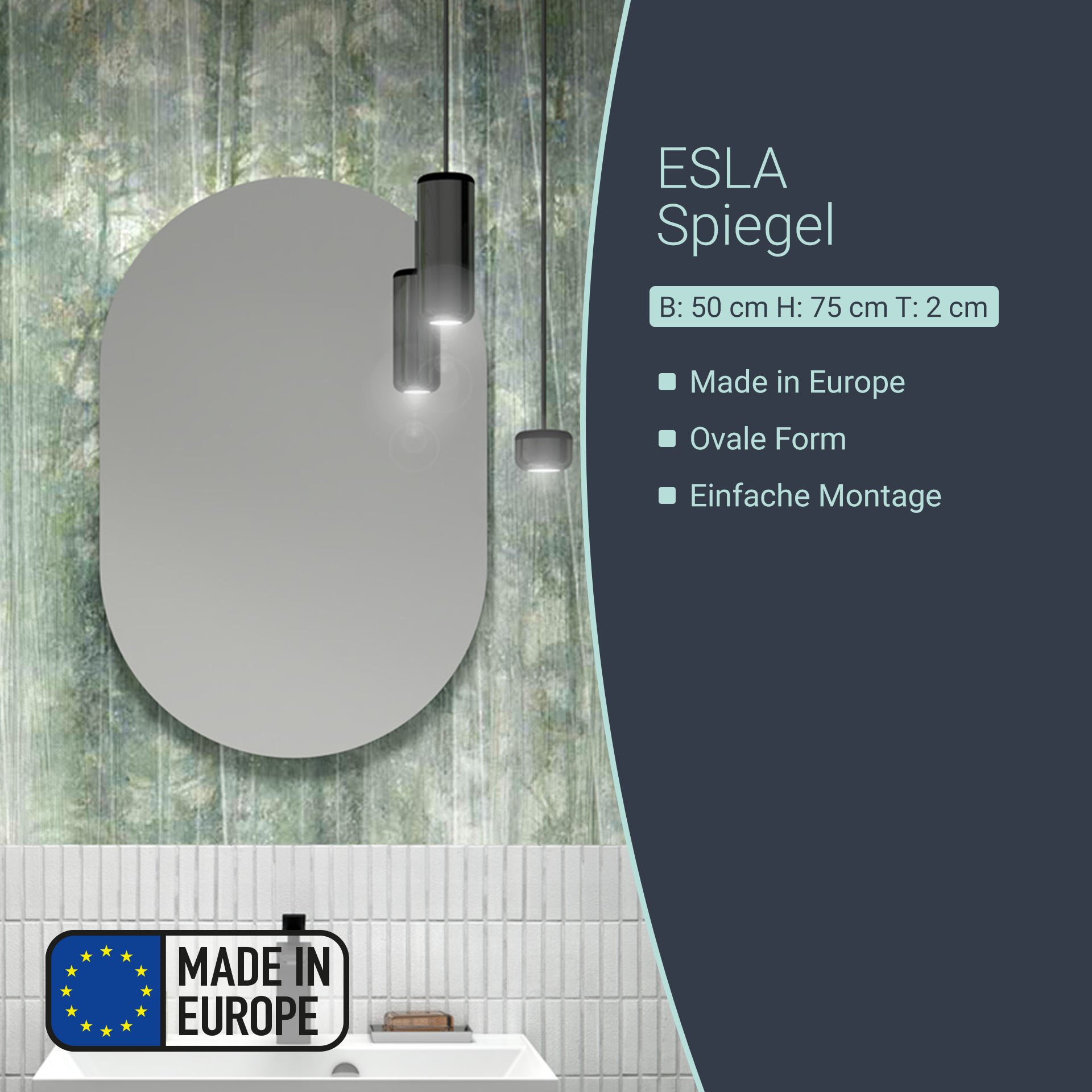 BADEDU ESLA Spiegel 50 cm breit, Grün