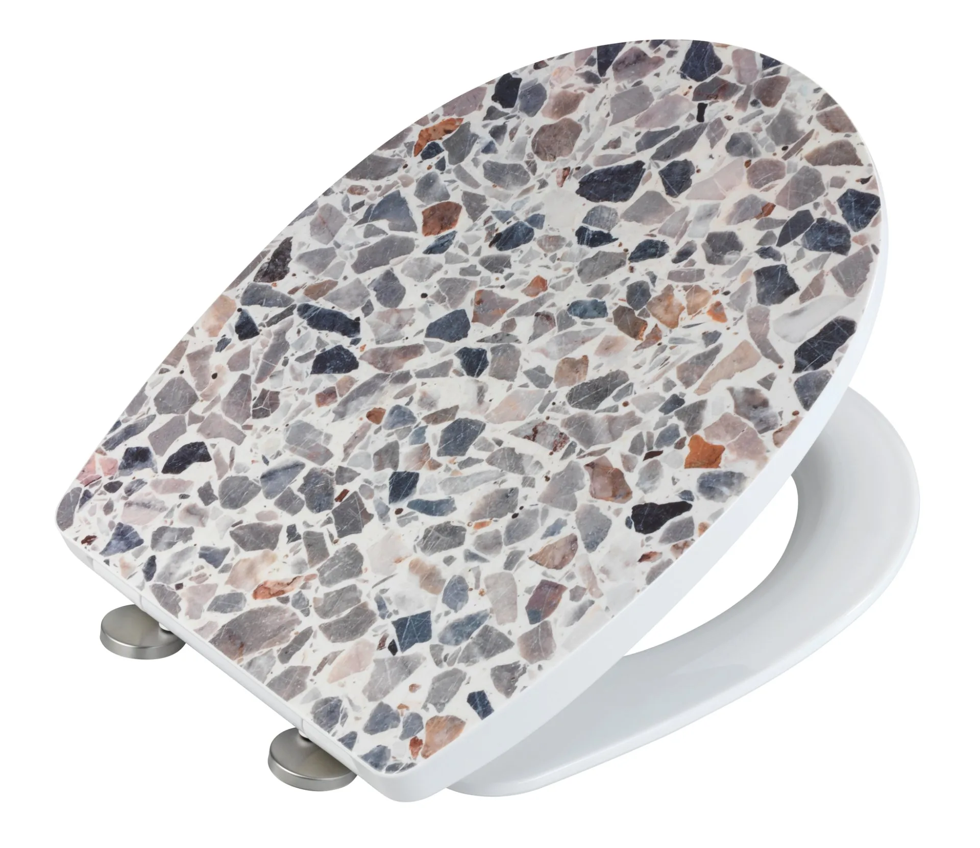 WENKO TERAZZO WC-Sitz, Weiß/Grau, High Gloss, Thermoplast