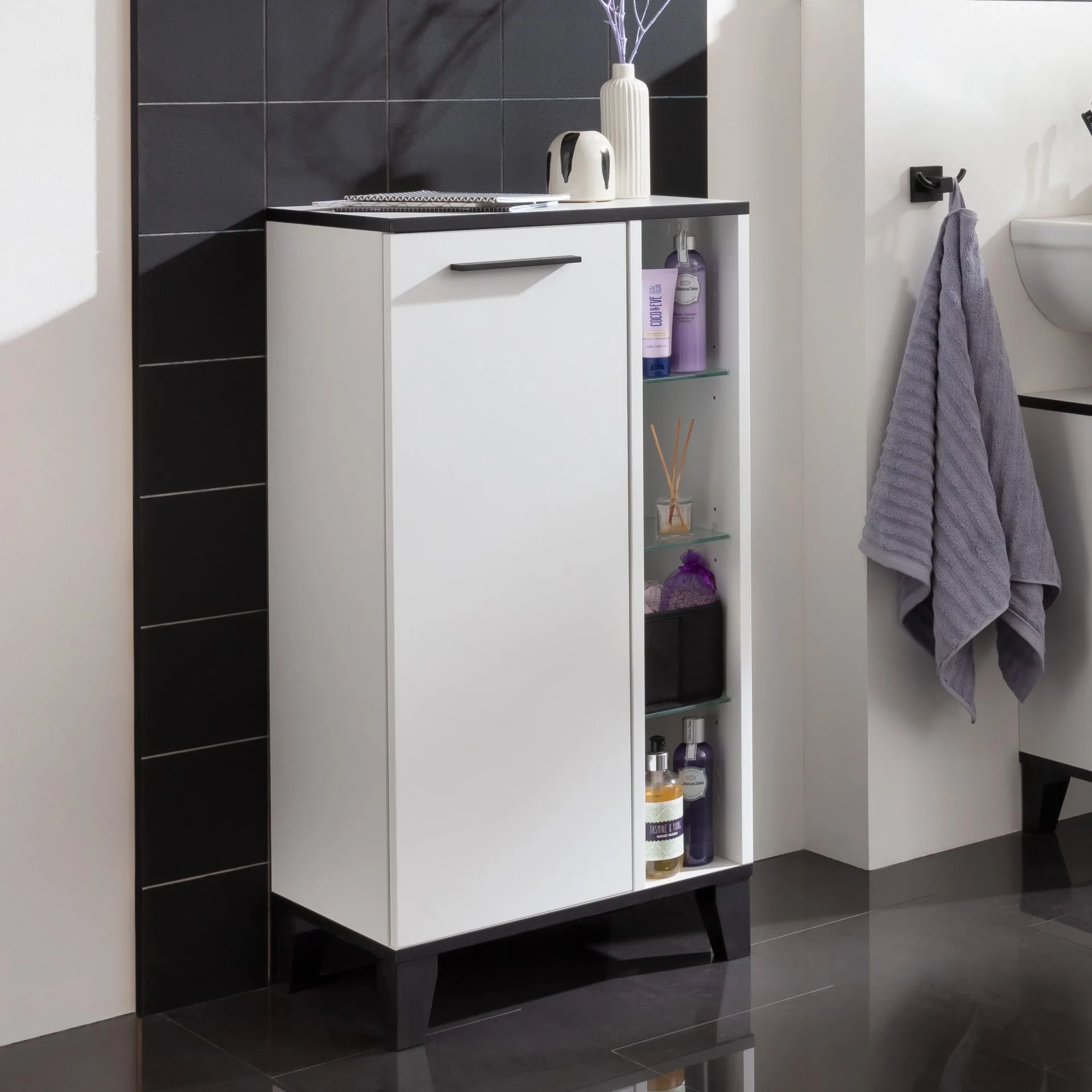 FACKELMANN TE-A Midischrank 47 cm breit, Weiß, mit Füßen