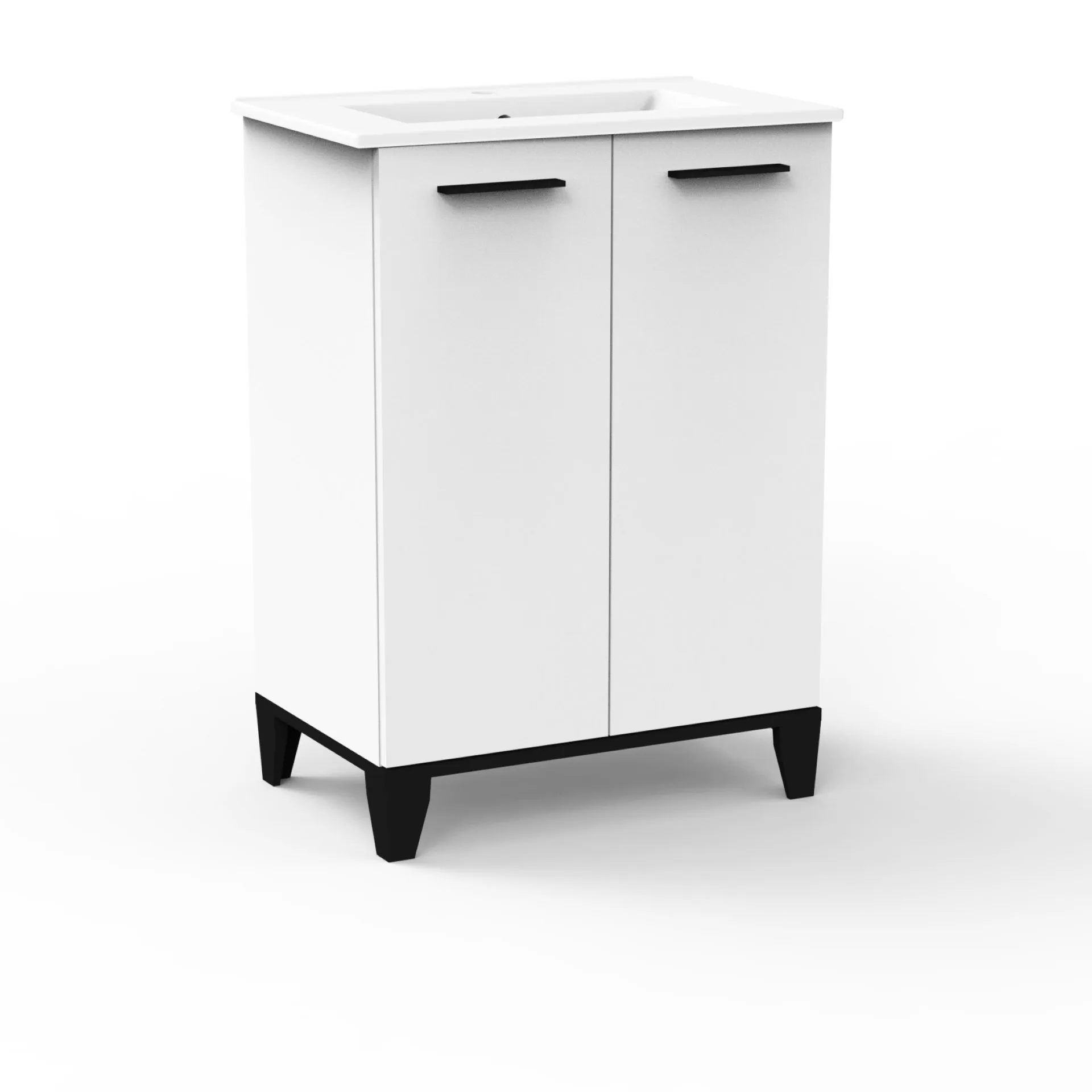 FACKELMANN TE-A Waschbecken mit Unterschrank 60 cm breit, Weiß, Waschbecken Keramik Weiß, mit Füßen