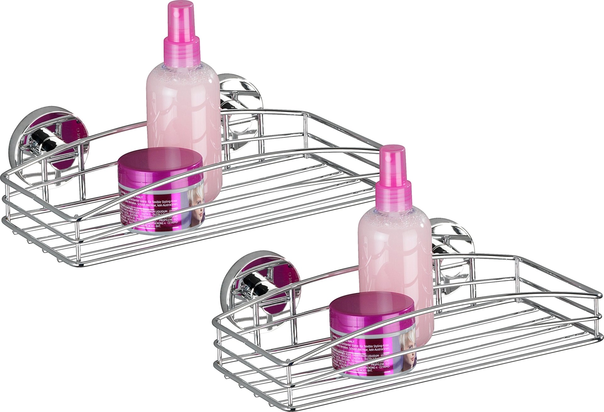 WENKO VACUUM LOC Duschablage, Chrom, 2er Set, Befestigen ohne bohren