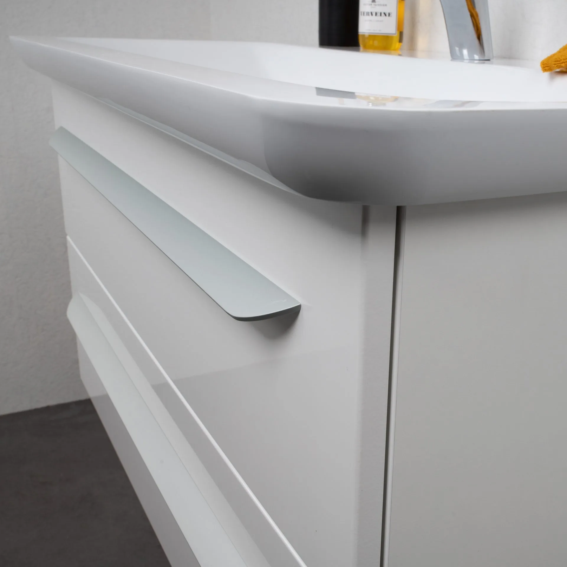LANZET M9 Waschbecken mit Unterschrank 70 cm breit, Weiß, Waschbecken Gussmarmor Weiß + Waschbeckenbeleuchtung